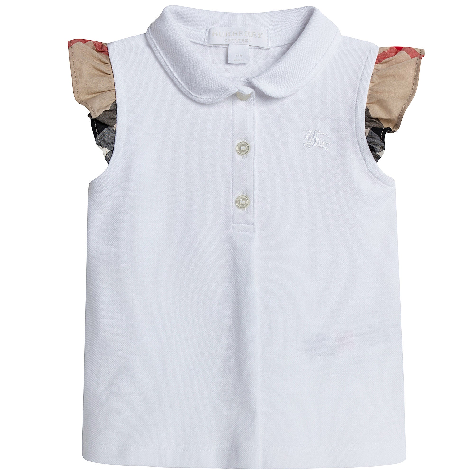 Baby Girls White Polo Shirtwith Check Ruffles - CÉMAROSE | Children's Fashion Store - 1