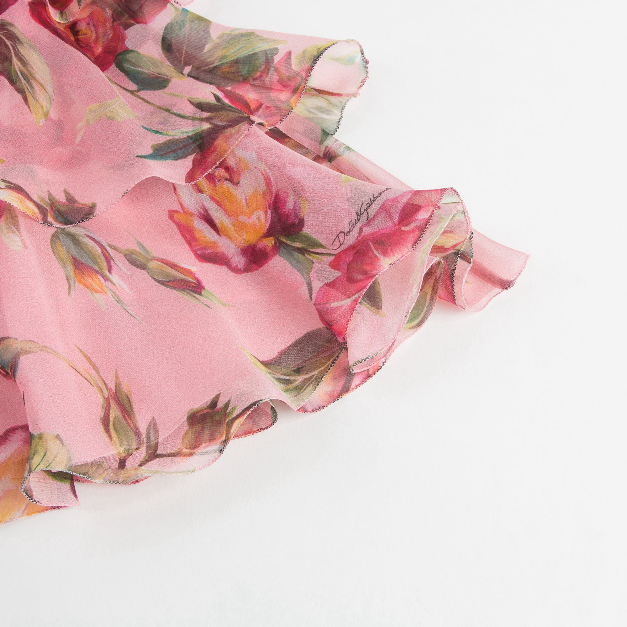 Girls Flower-Printed Silk Dress