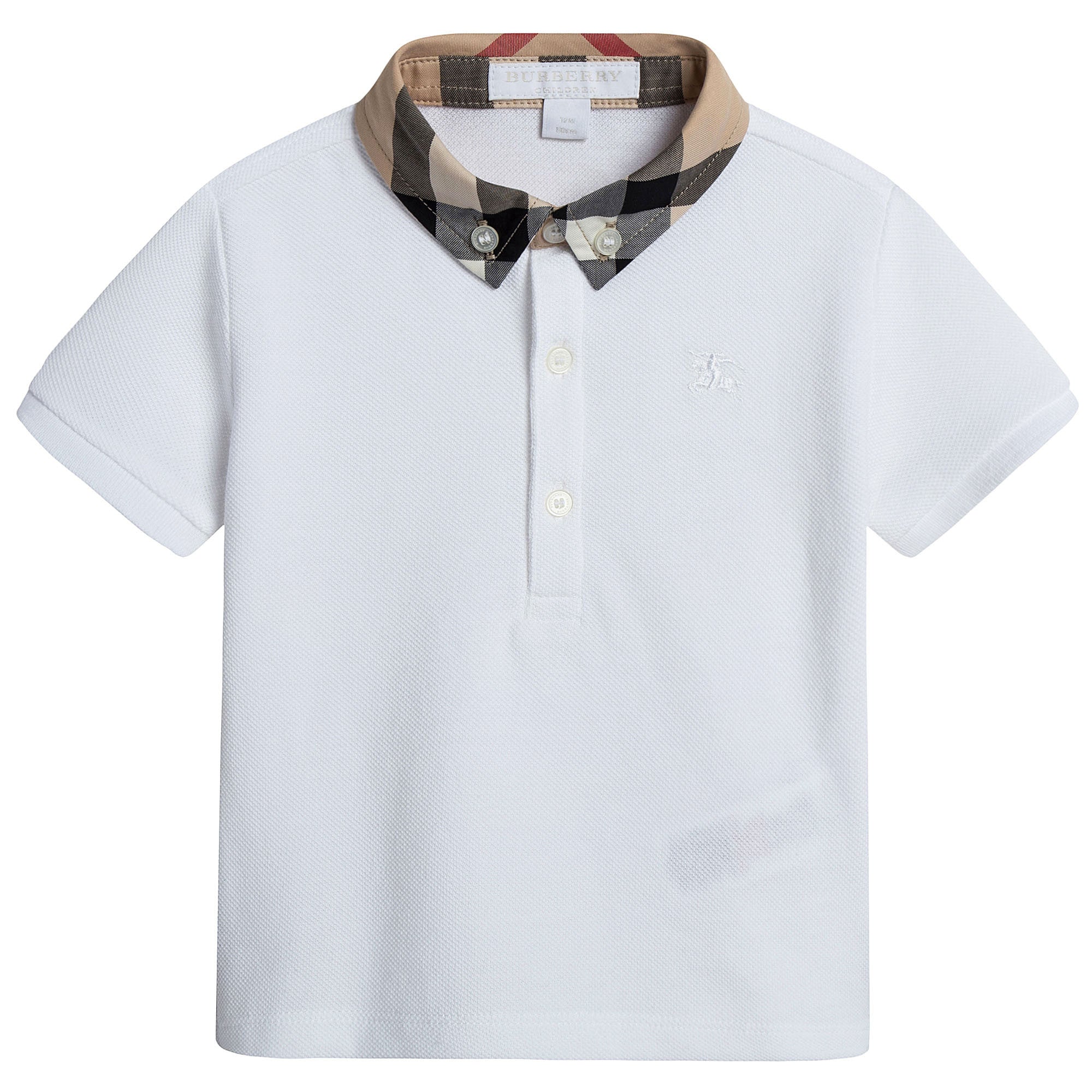 Baby Boys White Polo Shirt With Check Collar