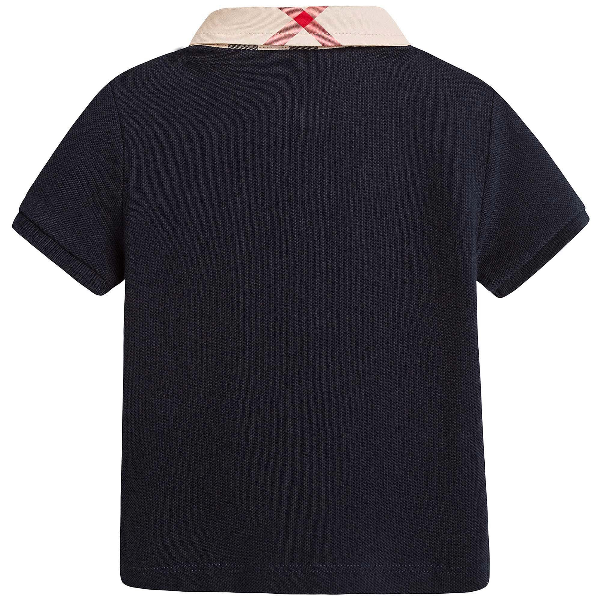 Baby Boys Navy Blue Polo Shirt With Check Collar - CÉMAROSE | Children's Fashion Store - 2