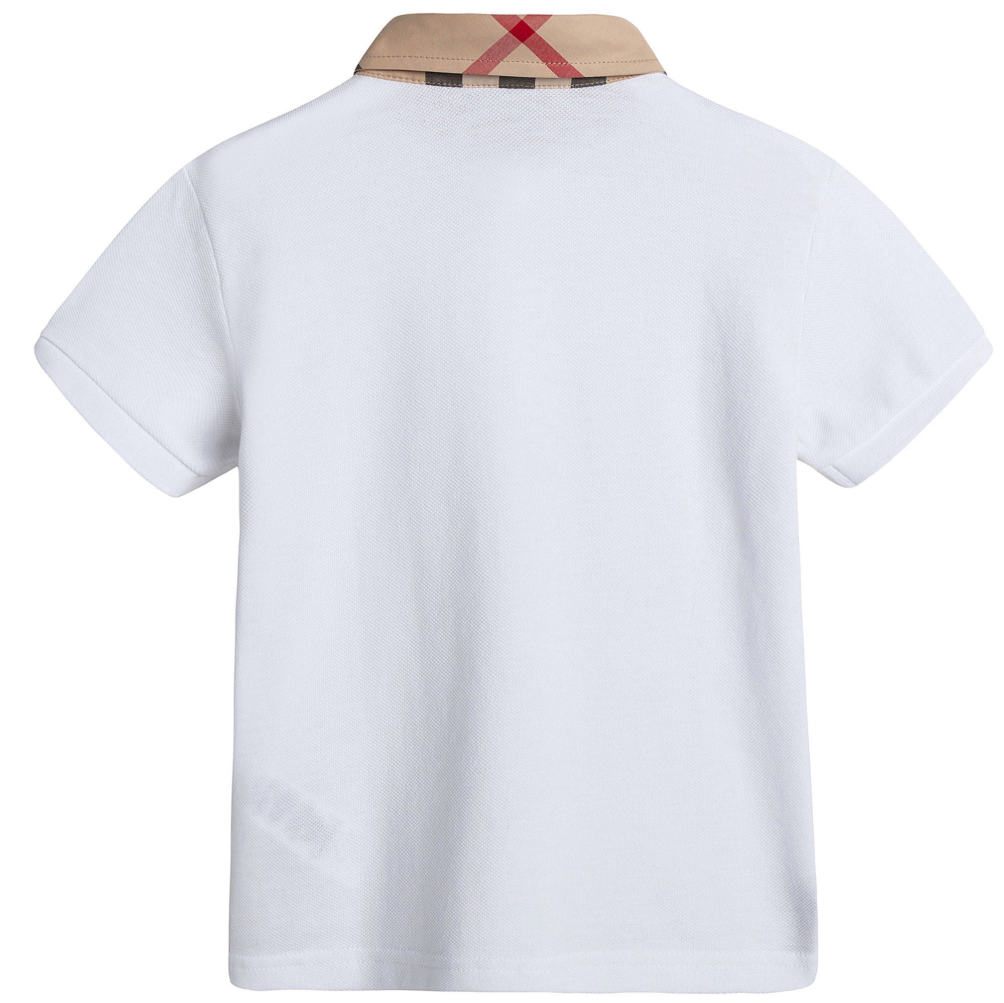 Boys White Cotton Polo Shirt With Check Collar
