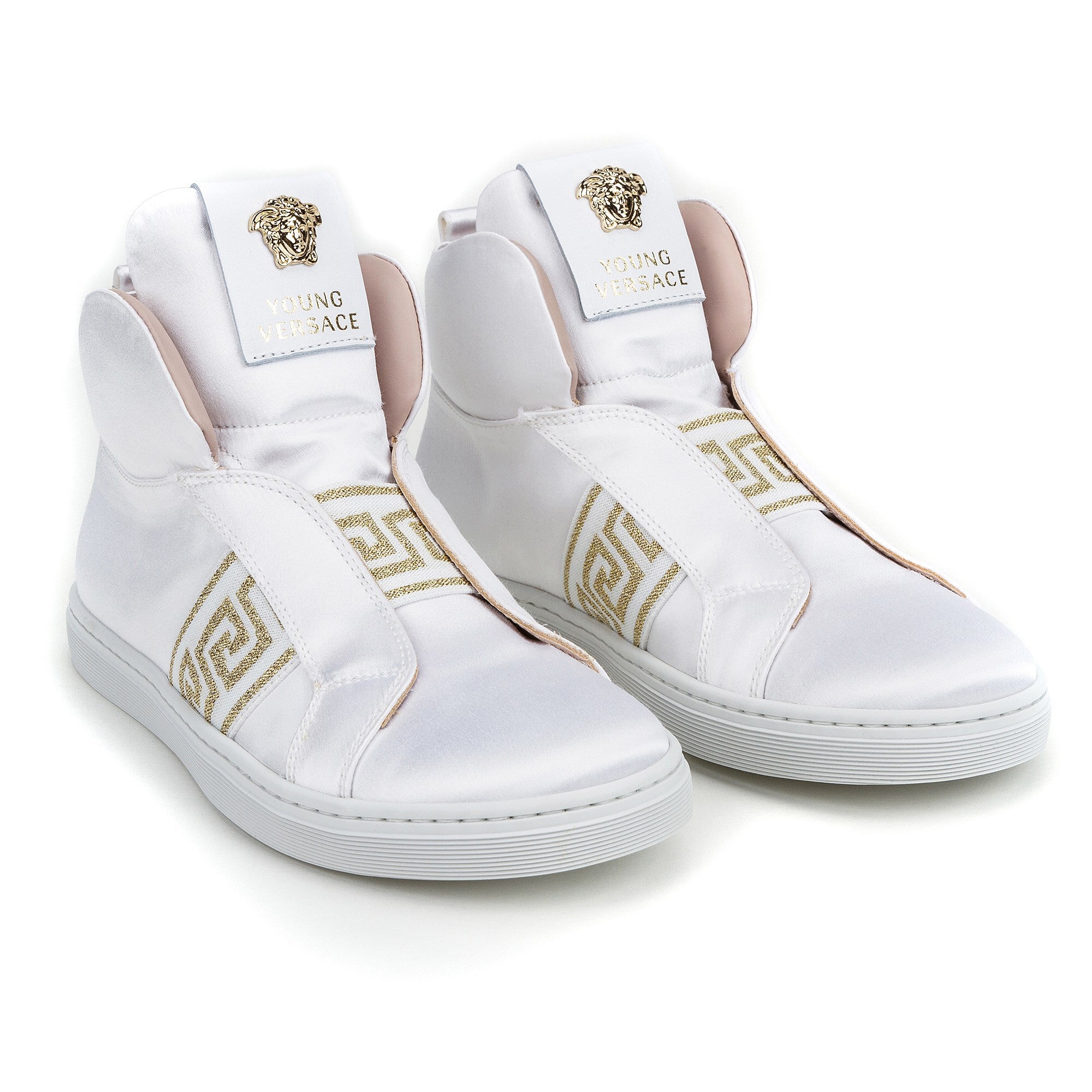 Girls White High Top With Gold Rhinestone Trims