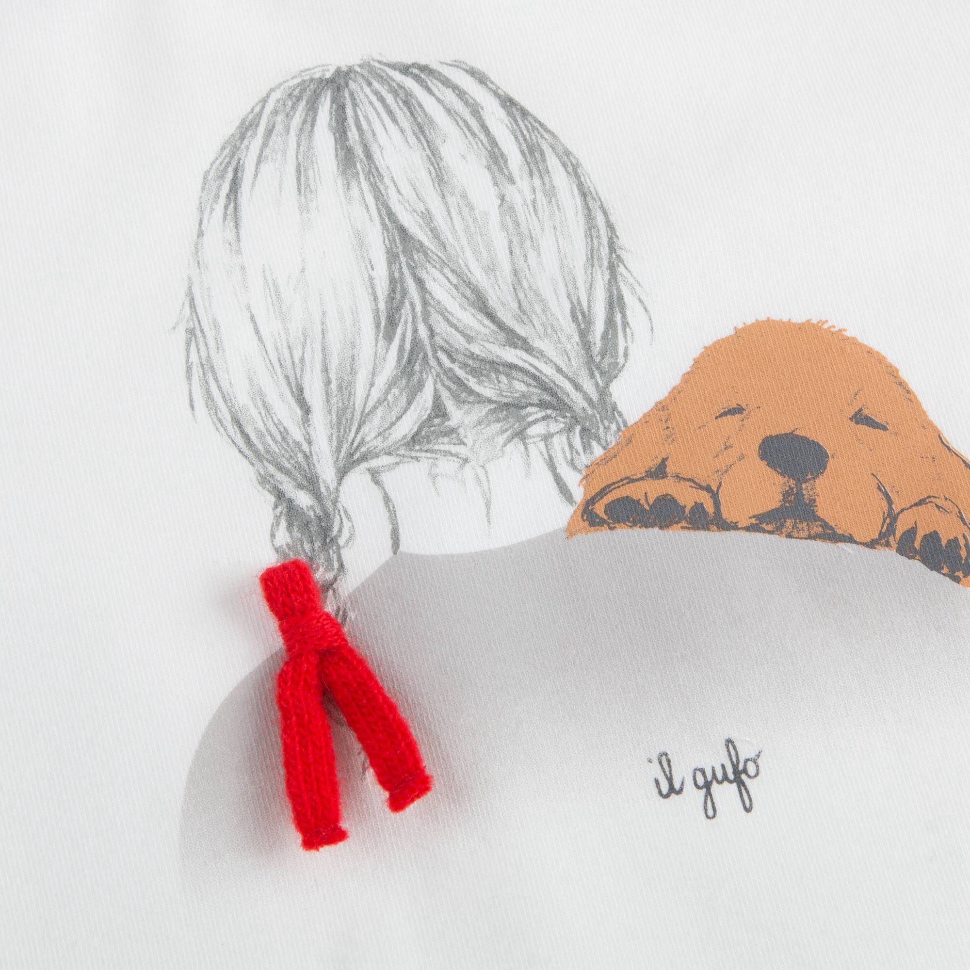 Girls Ivory Cotton T-shirt with Red Bow