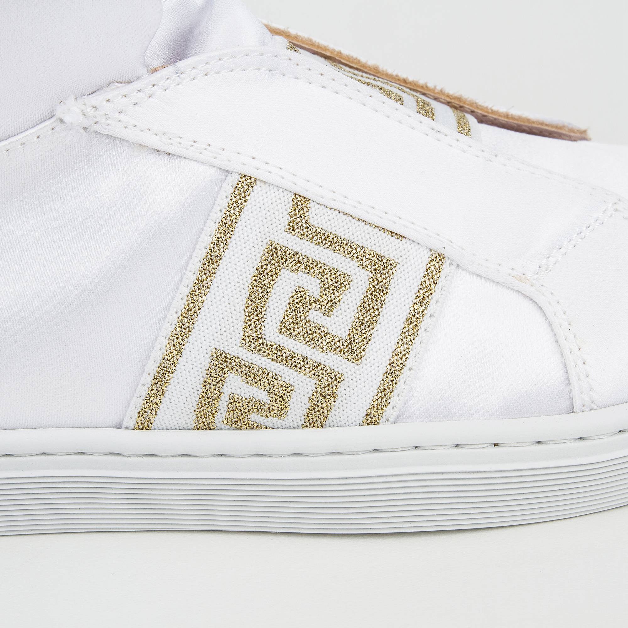 Girls White High Top With Gold Rhinestone Trims