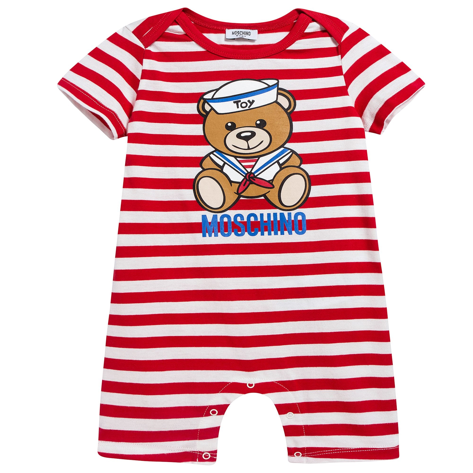 Baby Girls Red Stripes Cotton Teddy Bear Babysuit