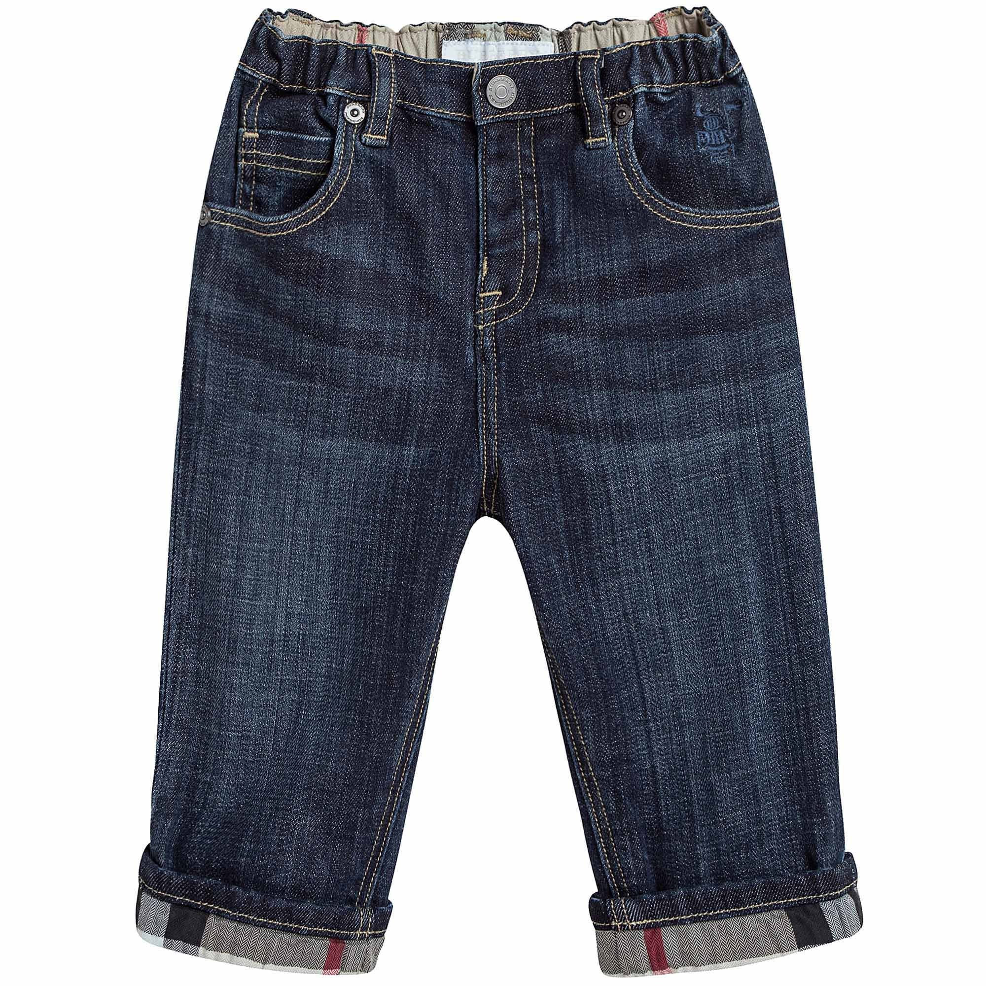 Baby Boys Blue Denim Jeans With Check Turn-Ups - CÉMAROSE | Children's Fashion Store - 1