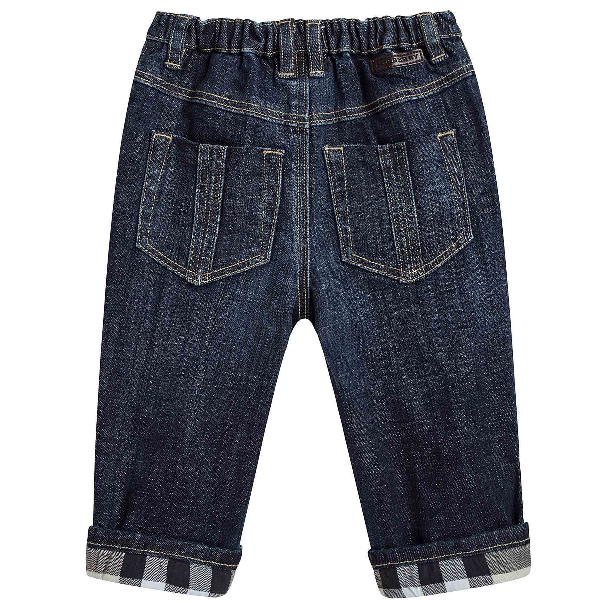 Baby Boys Blue Denim Jeans With Check Turn-Ups - CÉMAROSE | Children's Fashion Store - 2