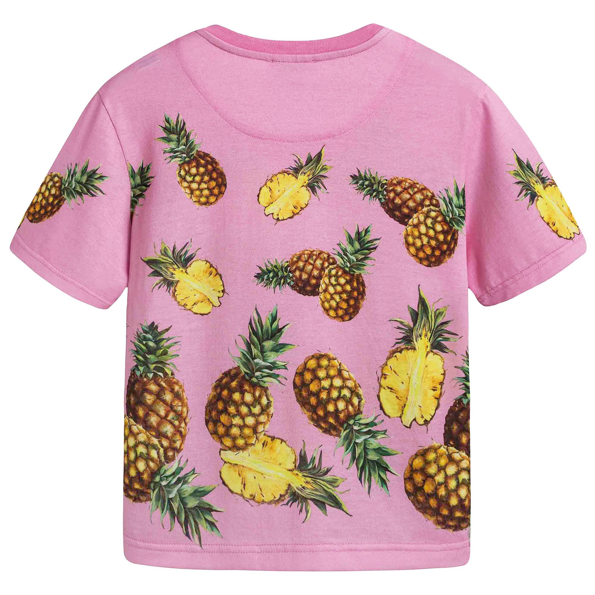 Girls Pink Pineapple Printed Cotton T-shirt