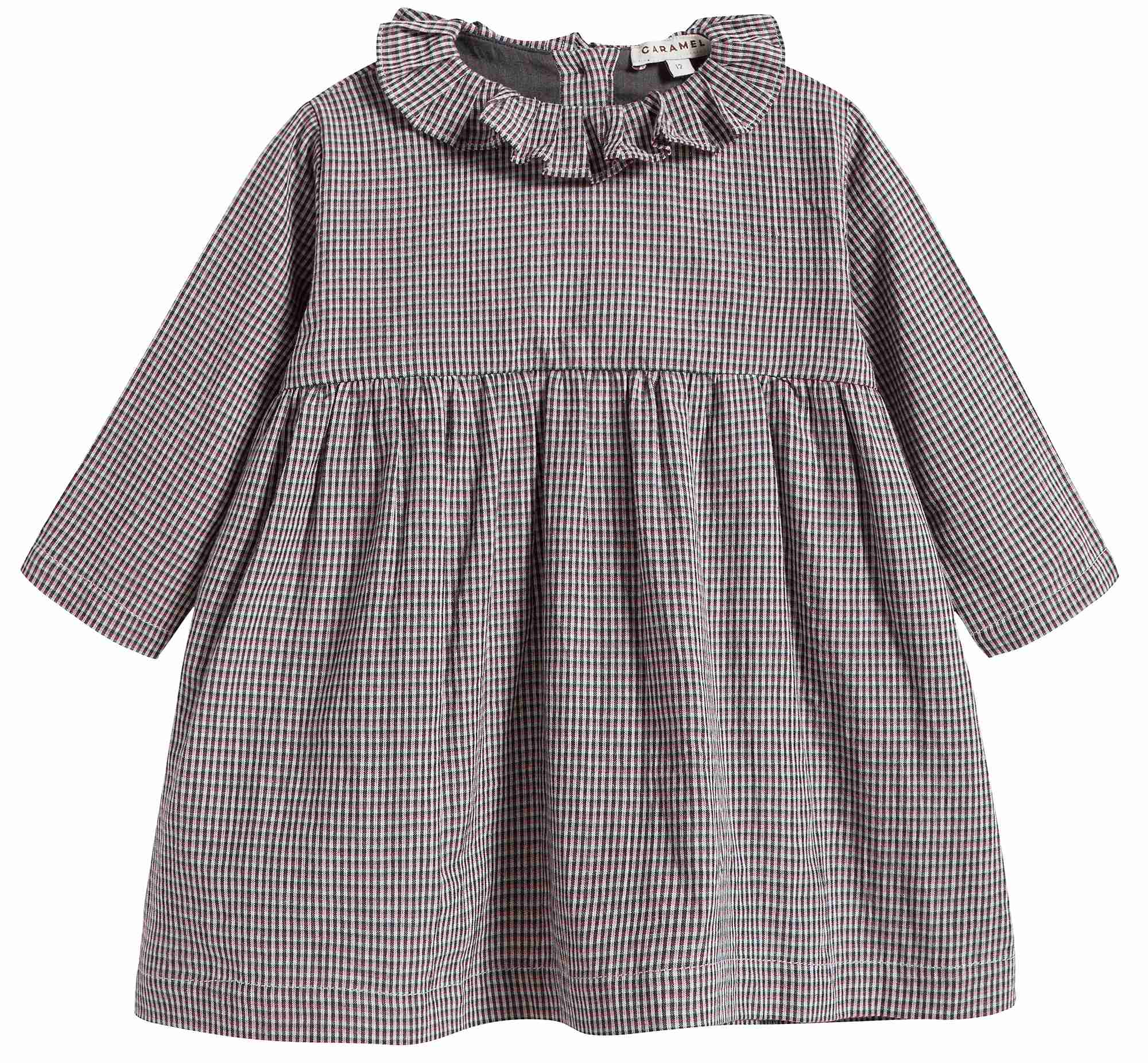 Baby Girls Grey Micro Check Dress With Collar