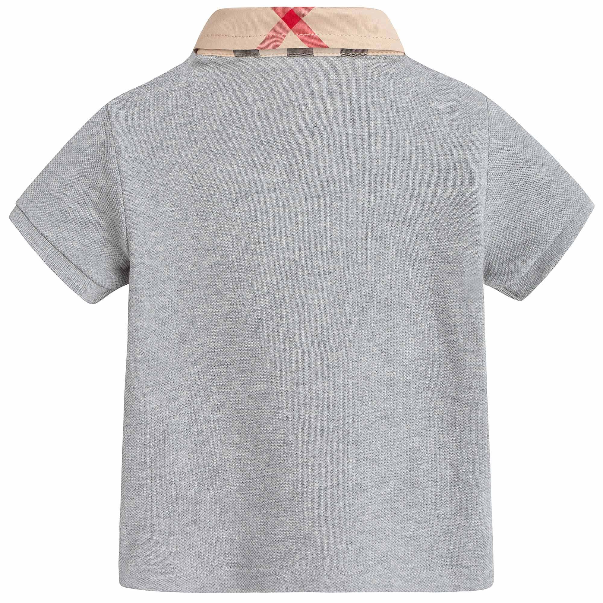 Boys Grey Polo Shirt With Check Collar - CÉMAROSE | Children's Fashion Store - 2