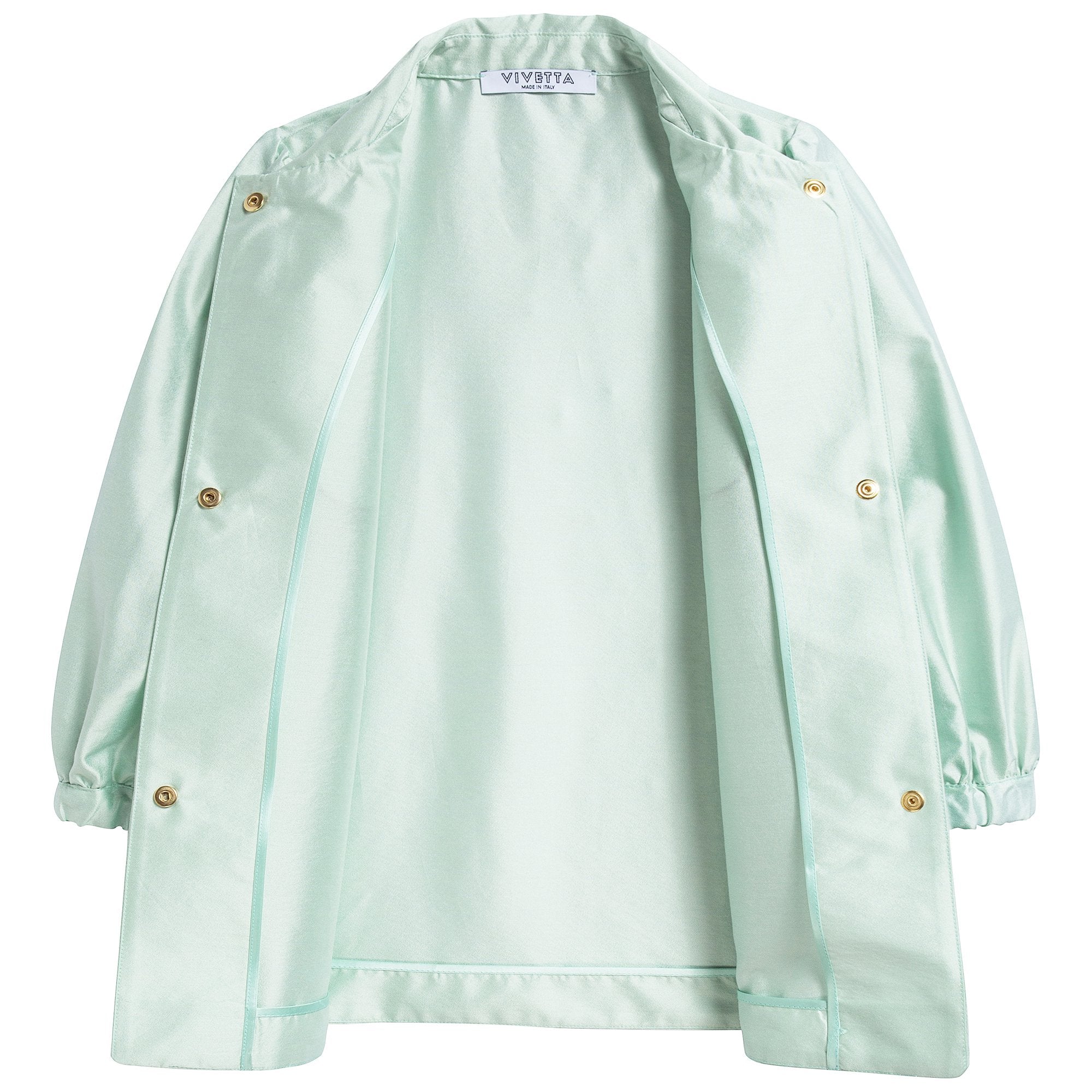 Girls Mint Green Collar And Embroidery Cotton Dustcoat