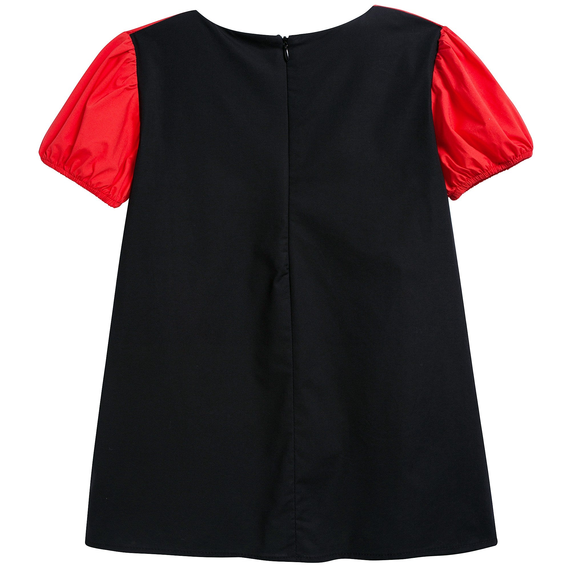 Girls White & Red Squadr Neck Cotton Dress