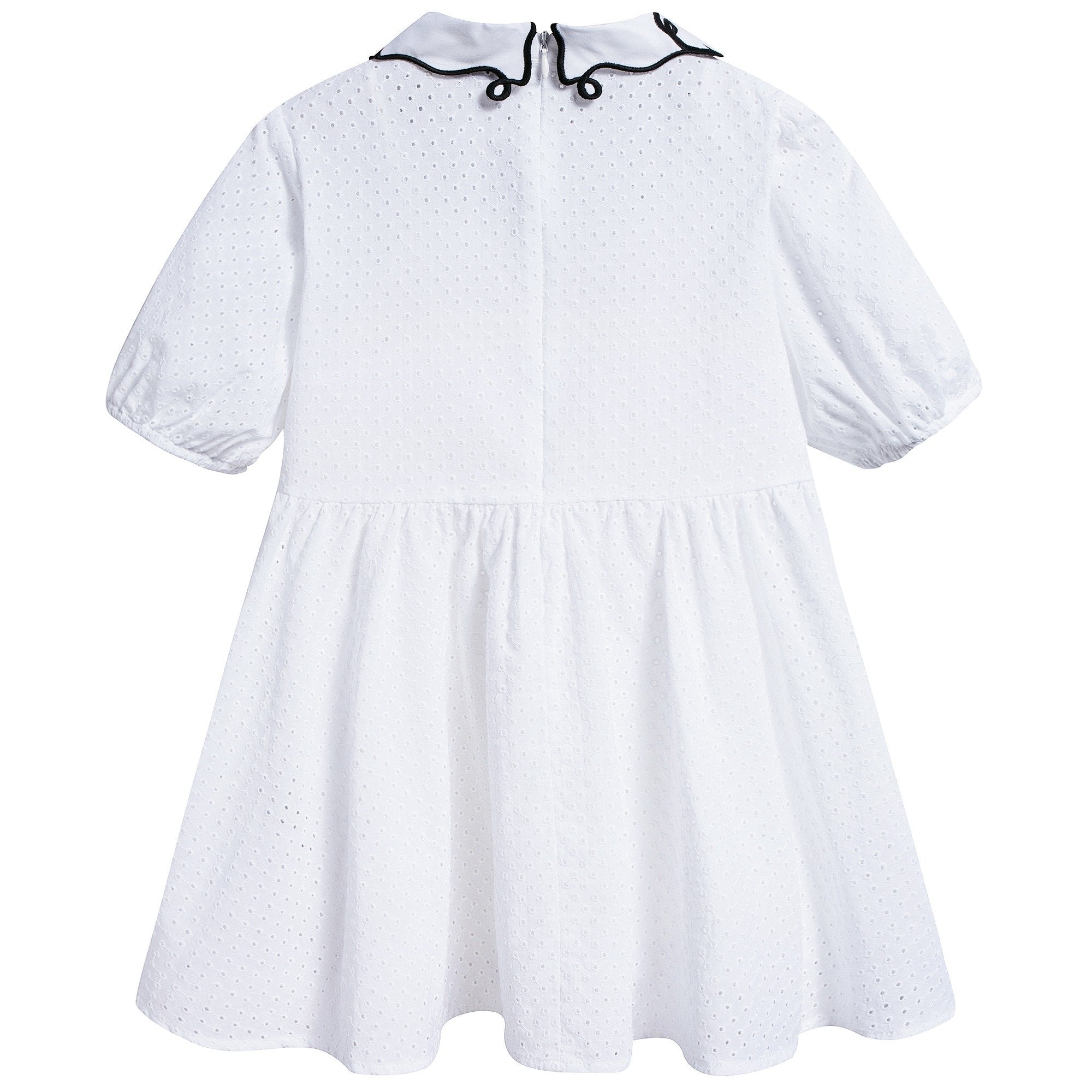 Girls White Collar And Embroidery Cotton Woven Dress