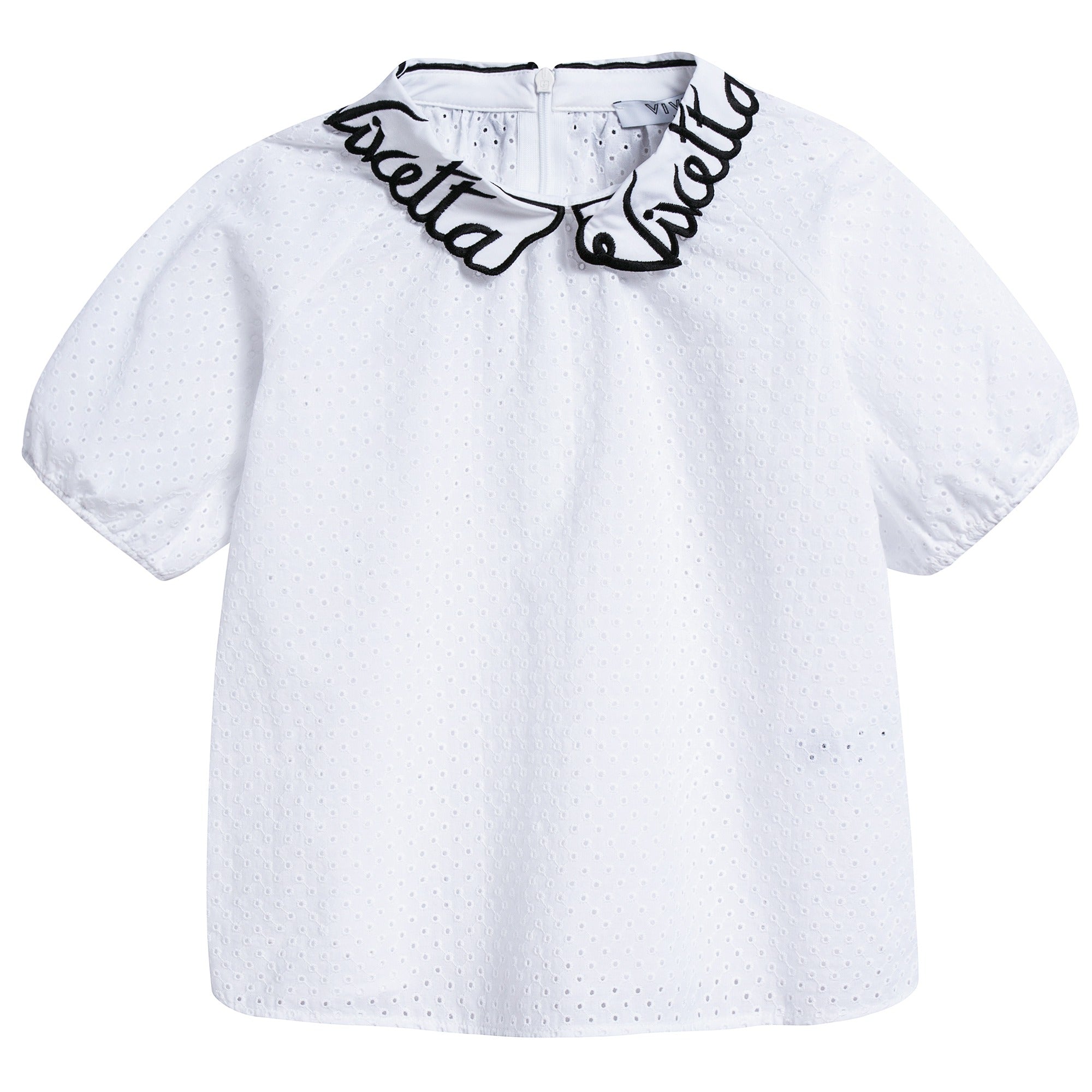 Girls White Collar And Embroidery Cotton Woven Shirt