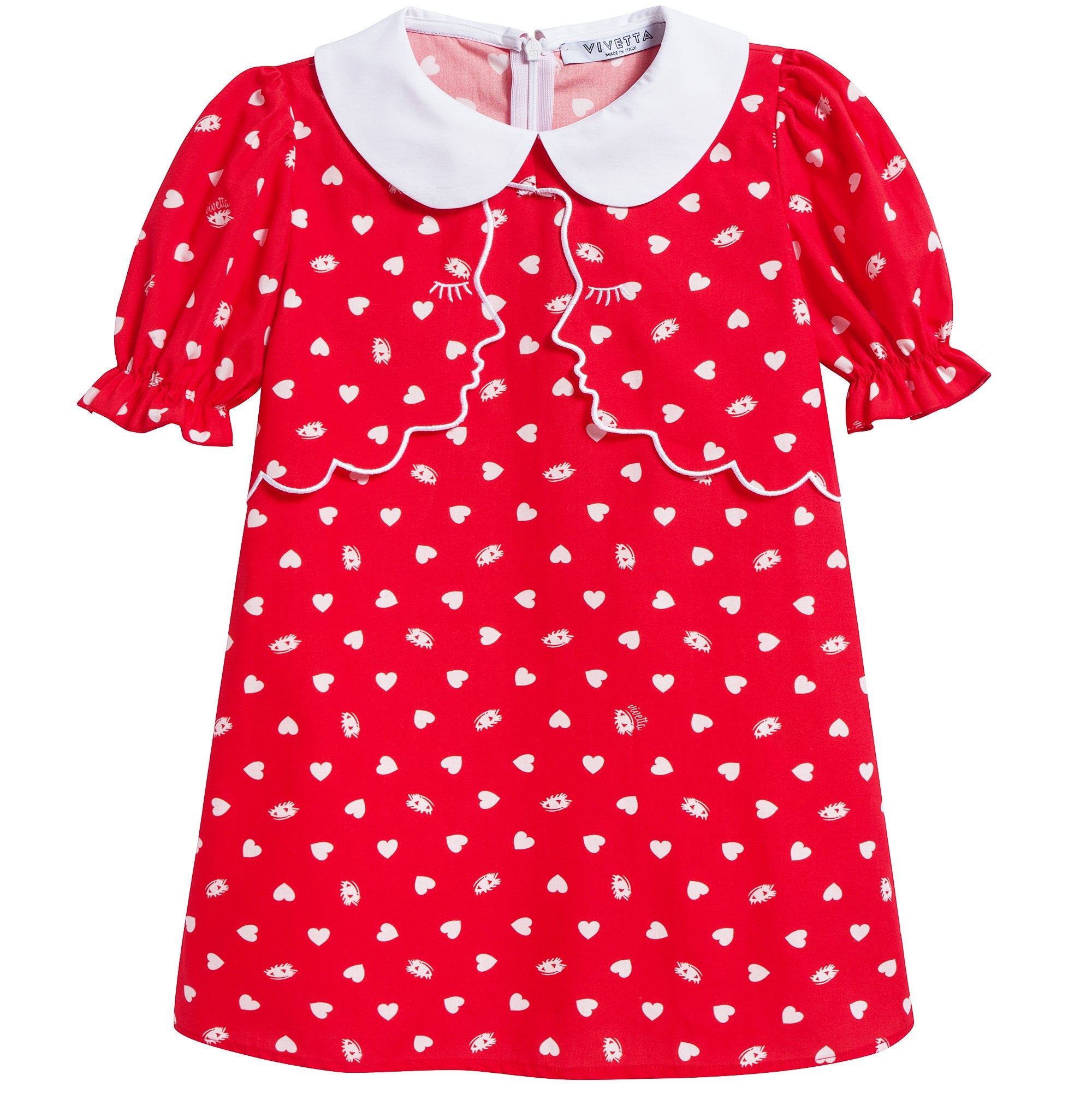 Girls Red Collar And Embroidery Cotton Woven Dress