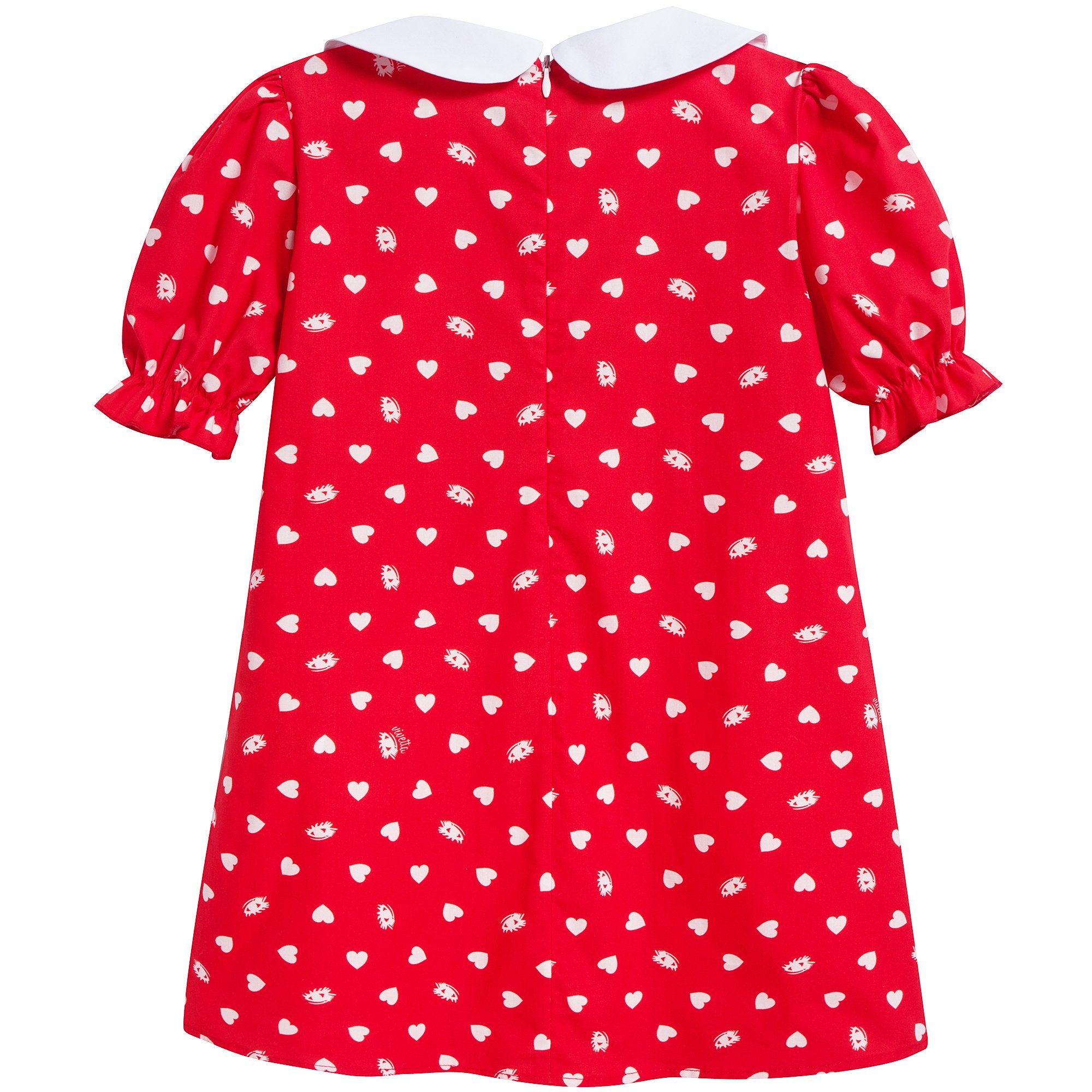 Girls Red Collar And Embroidery Cotton Woven Dress