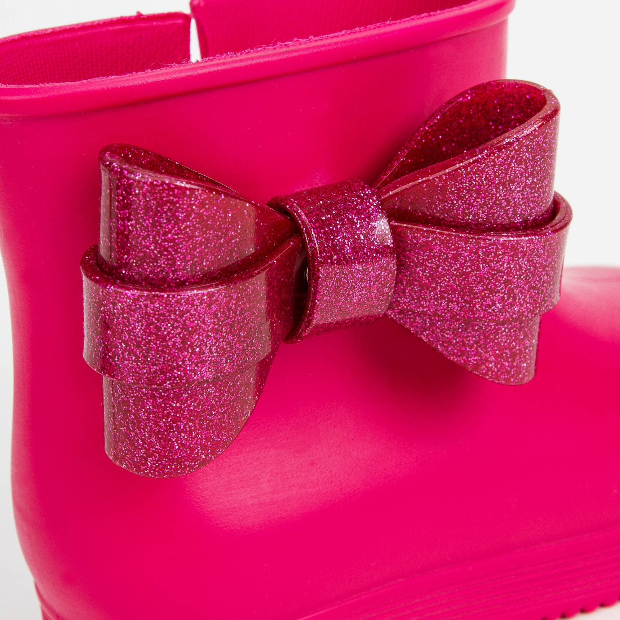 Girls Dark Pink Jelly Rainshoes with Bow