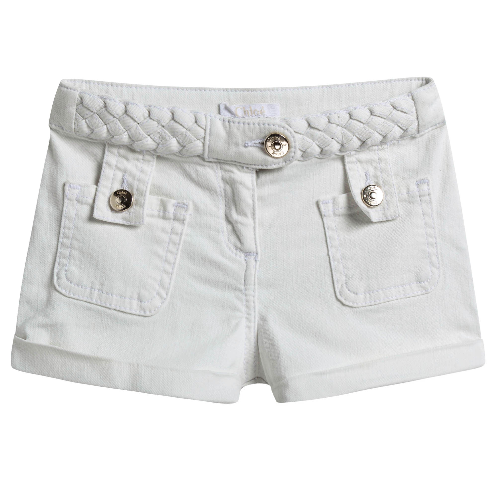 Girls White Cotton Twill Shorts
