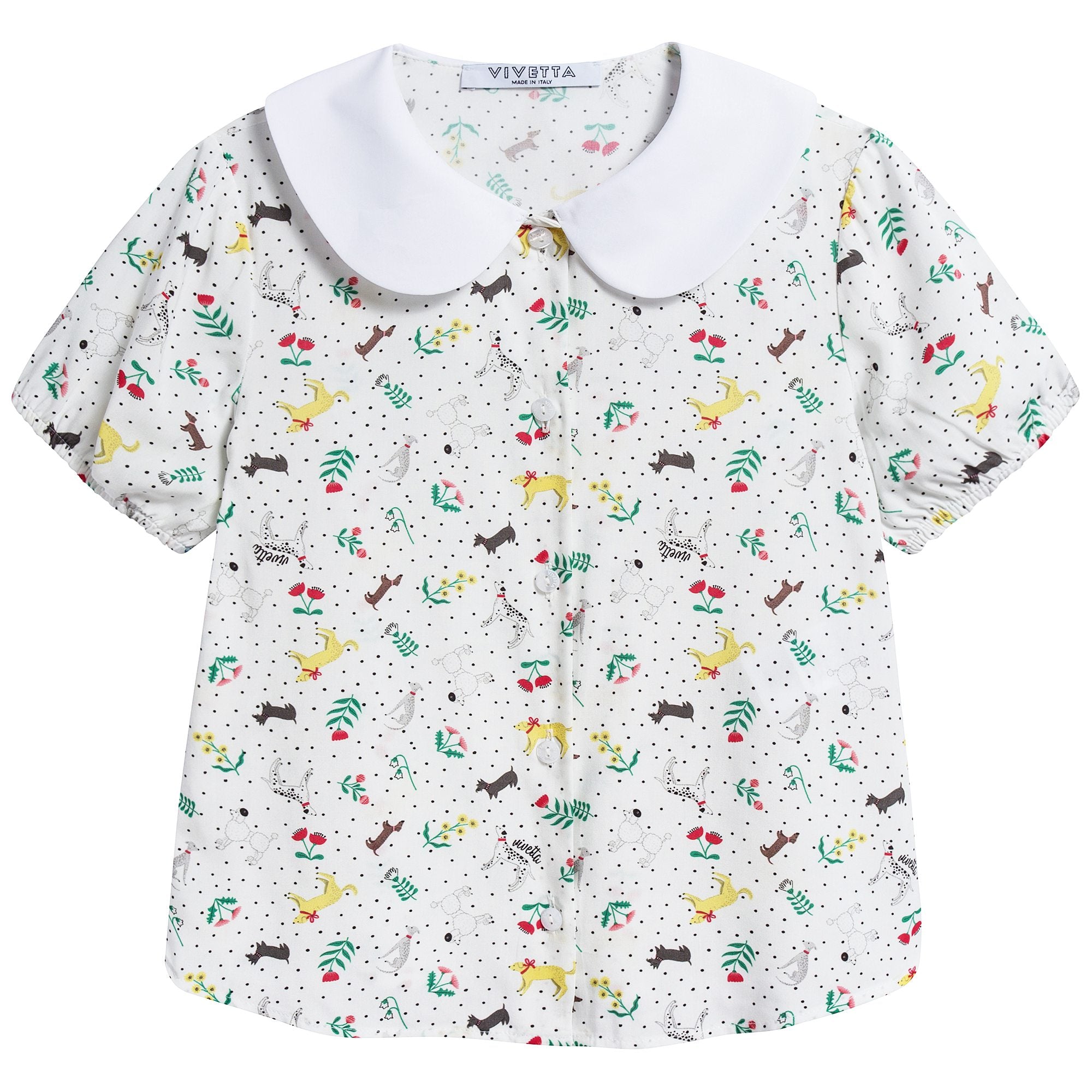Girls Light Blue Collar Printed Wide Shirt