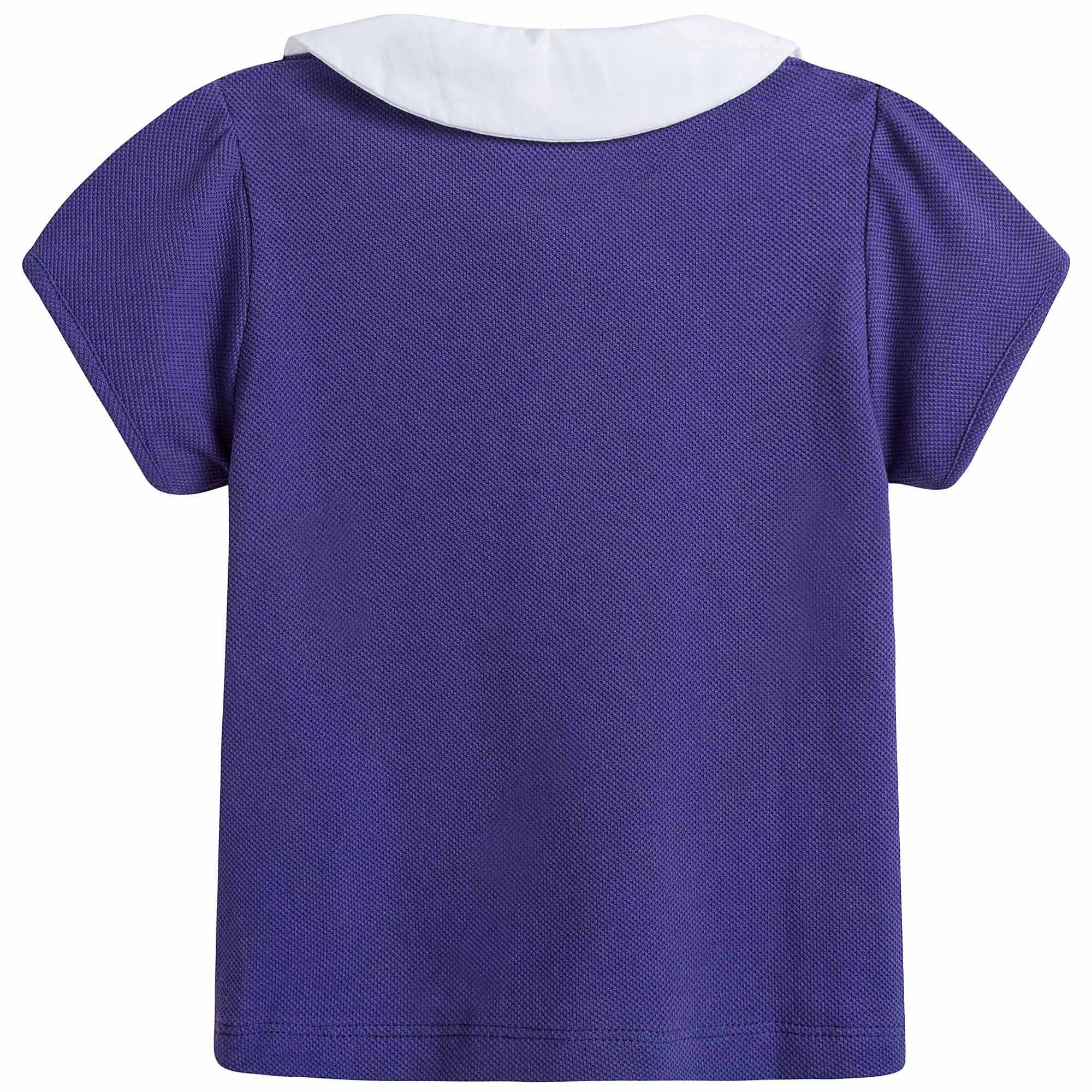 Baby Girls Purple Cotton Polo Shirt With Patch Flowers Trims - CÉMAROSE | Children's Fashion Store - 3