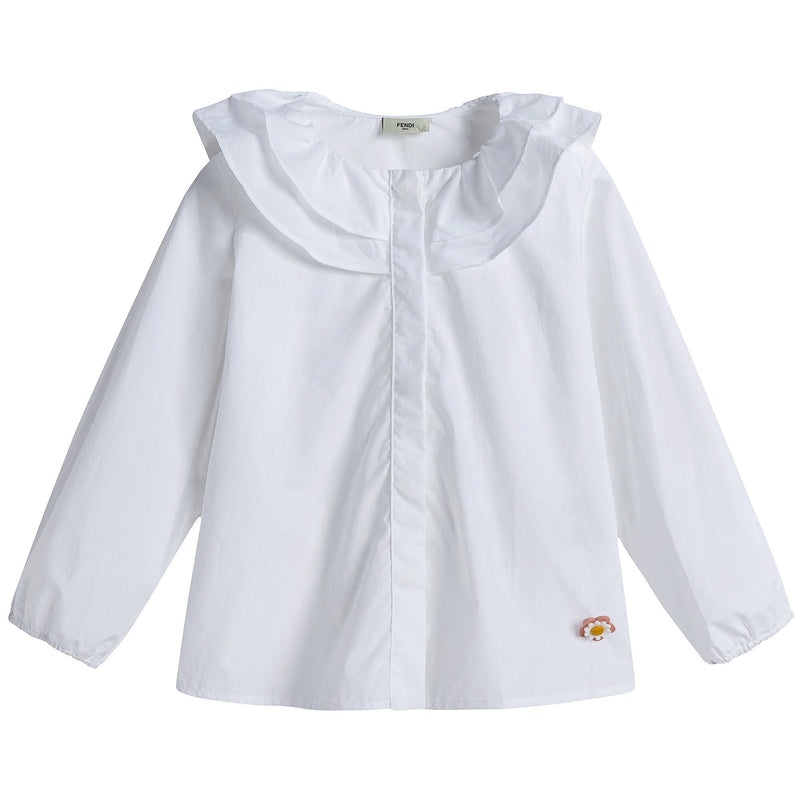 Girls White Ruffled Collar Cotton Blouse - CÉMAROSE | Children's Fashion Store - 1