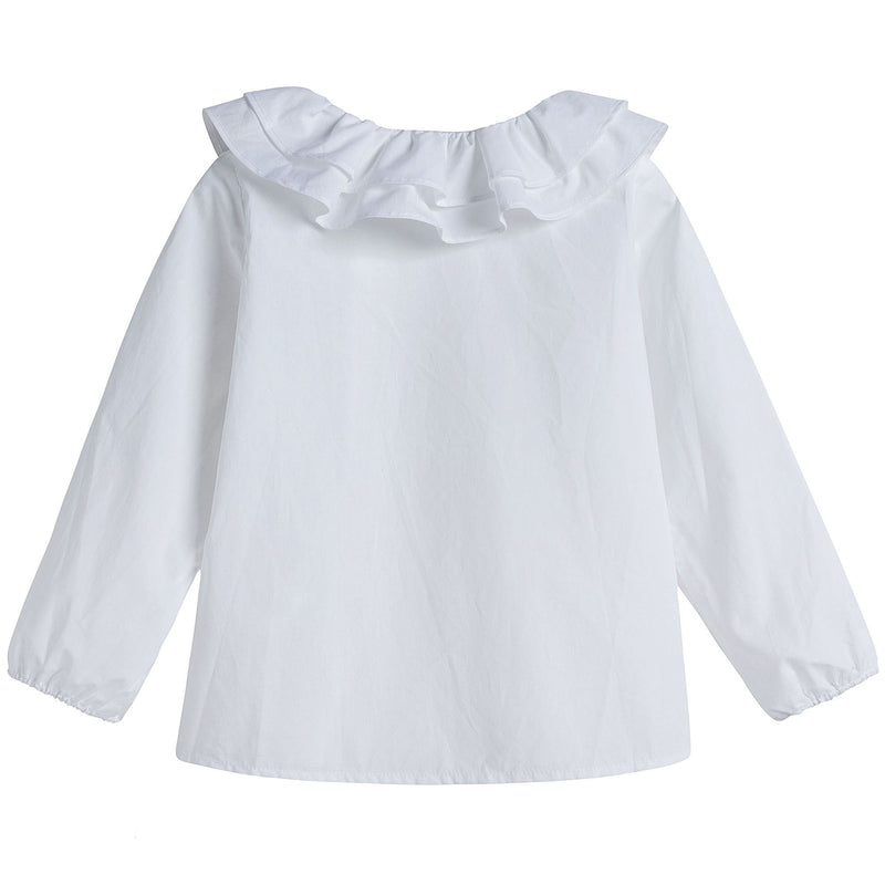 Girls White Ruffled Collar Cotton Blouse - CÉMAROSE | Children's Fashion Store - 2