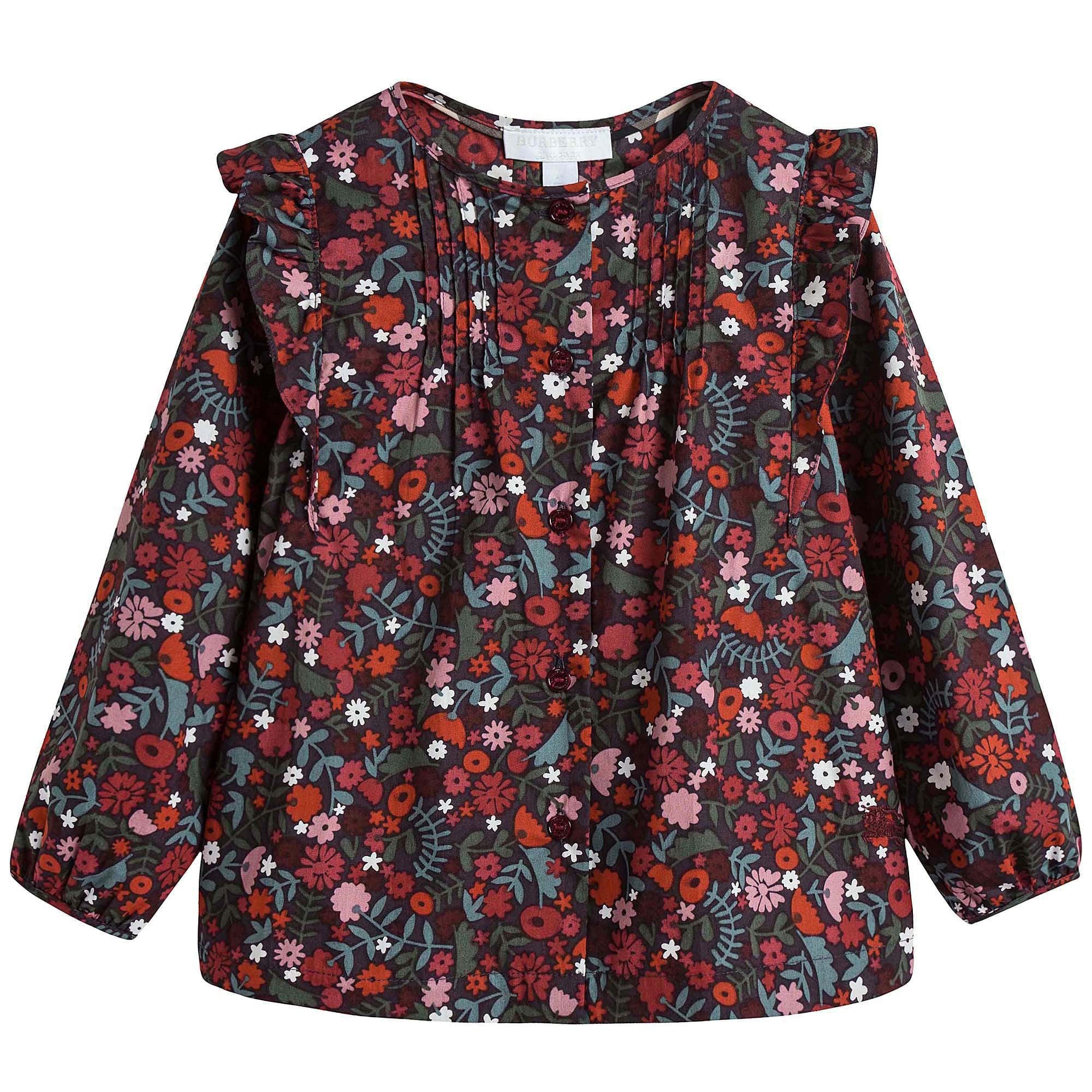 Girls Antique Red Floral Printed Trims Blouse - CÉMAROSE | Children's Fashion Store - 1