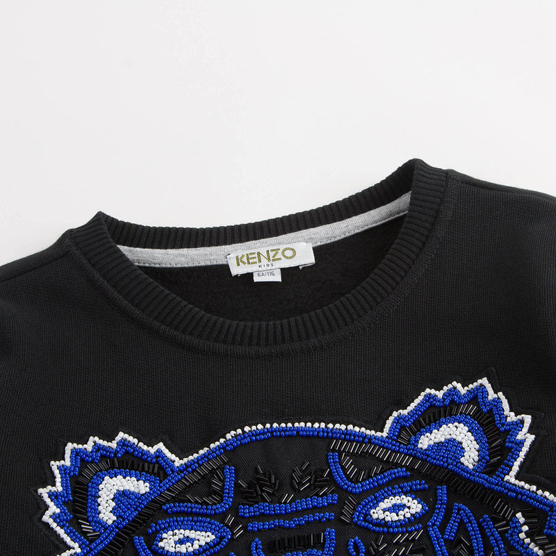 Girls Black Embroidered Tiger Head Cotton Sweatshirt - CÉMAROSE | Children's Fashion Store - 2