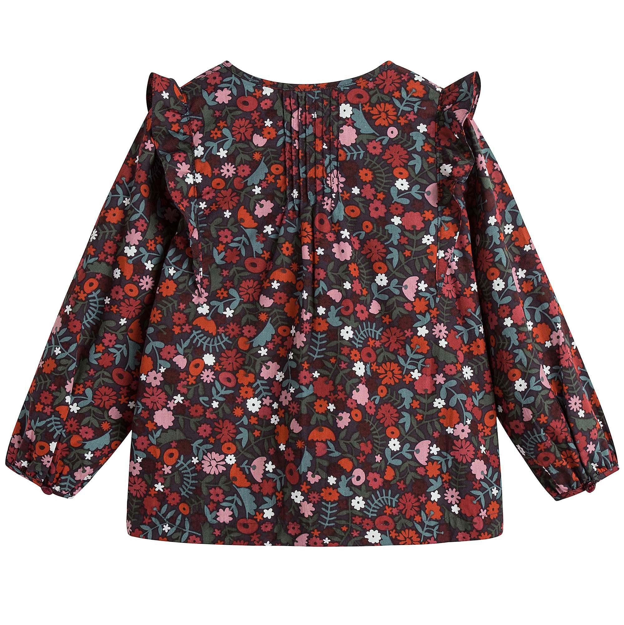 Girls Antique Red Floral Printed Trims Blouse - CÉMAROSE | Children's Fashion Store - 2