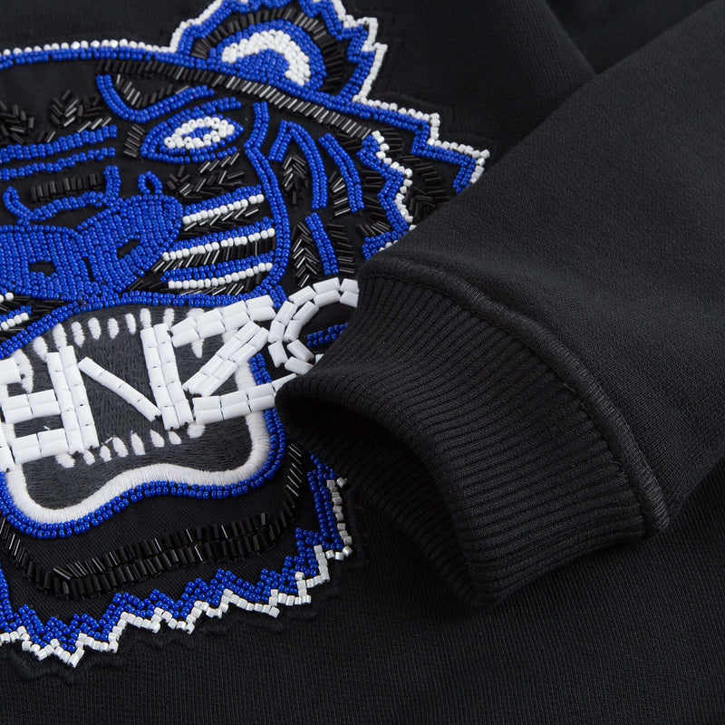 Girls Black Embroidered Tiger Head Cotton Sweatshirt - CÉMAROSE | Children's Fashion Store - 3