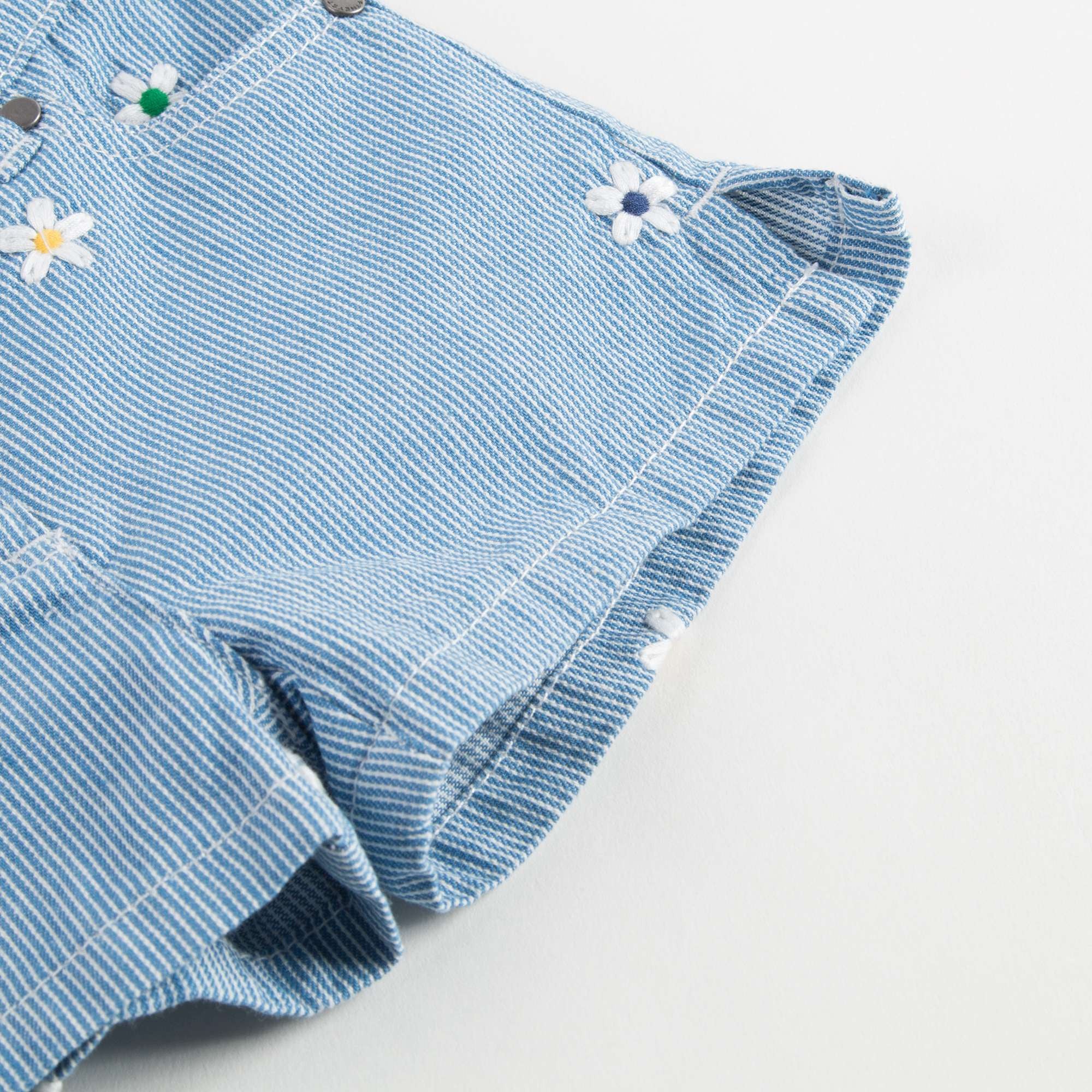 Girls Blue Striped Cotton Shorts