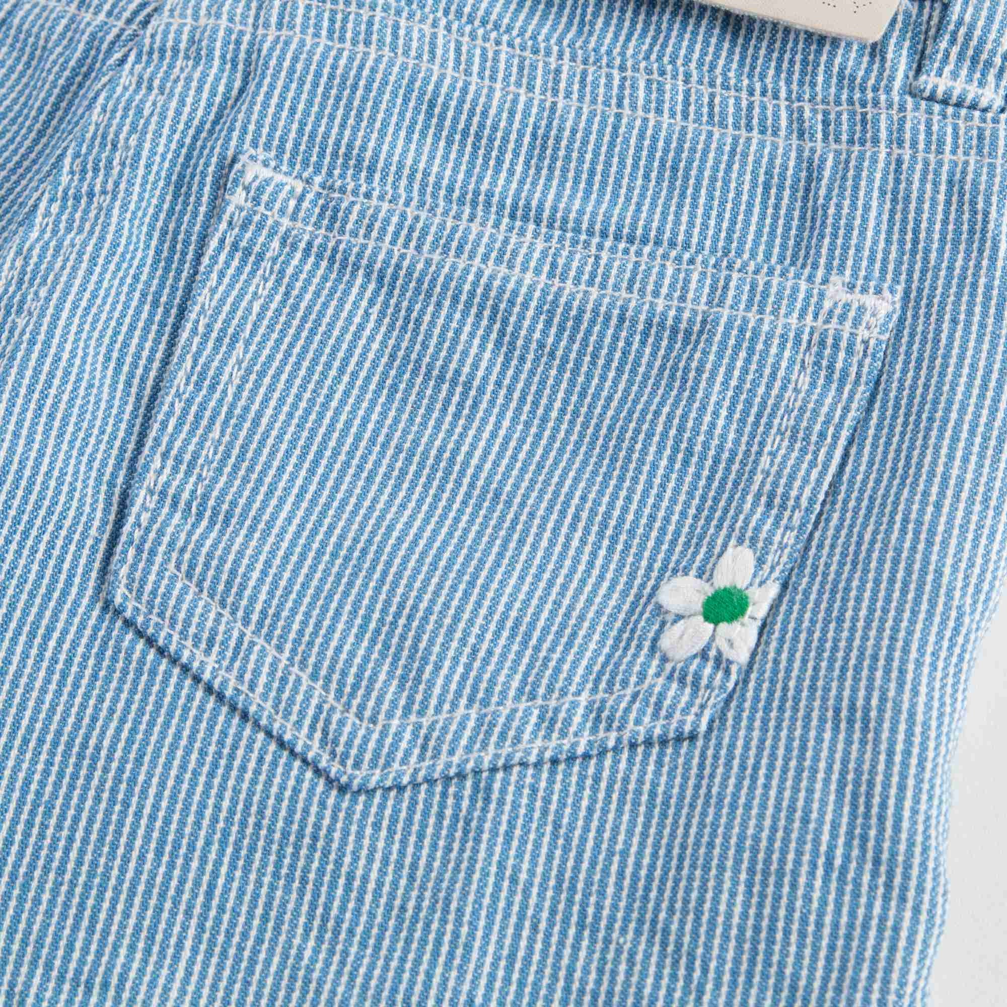 Girls Blue Striped Cotton Shorts