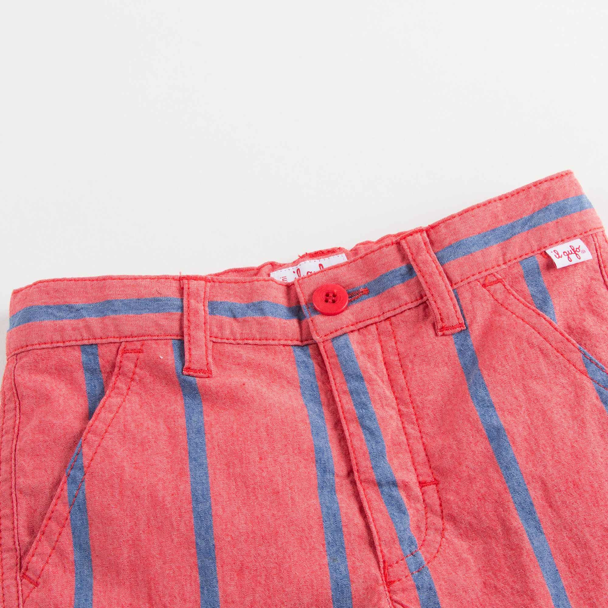 Boys Blue & Red Striped Cotton Shorts
