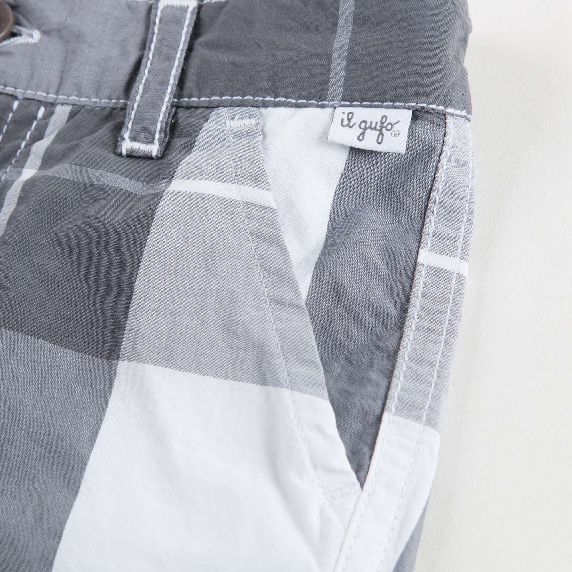 Boys Grey & White Checked Shorts