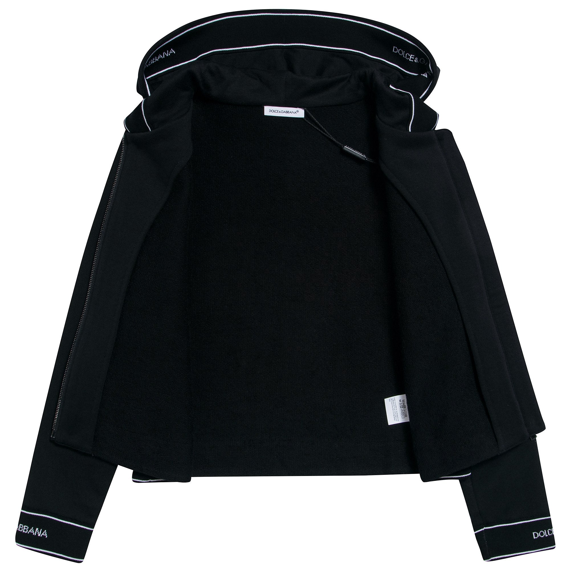 Girls Black Logo Cotton Zip-up Top
