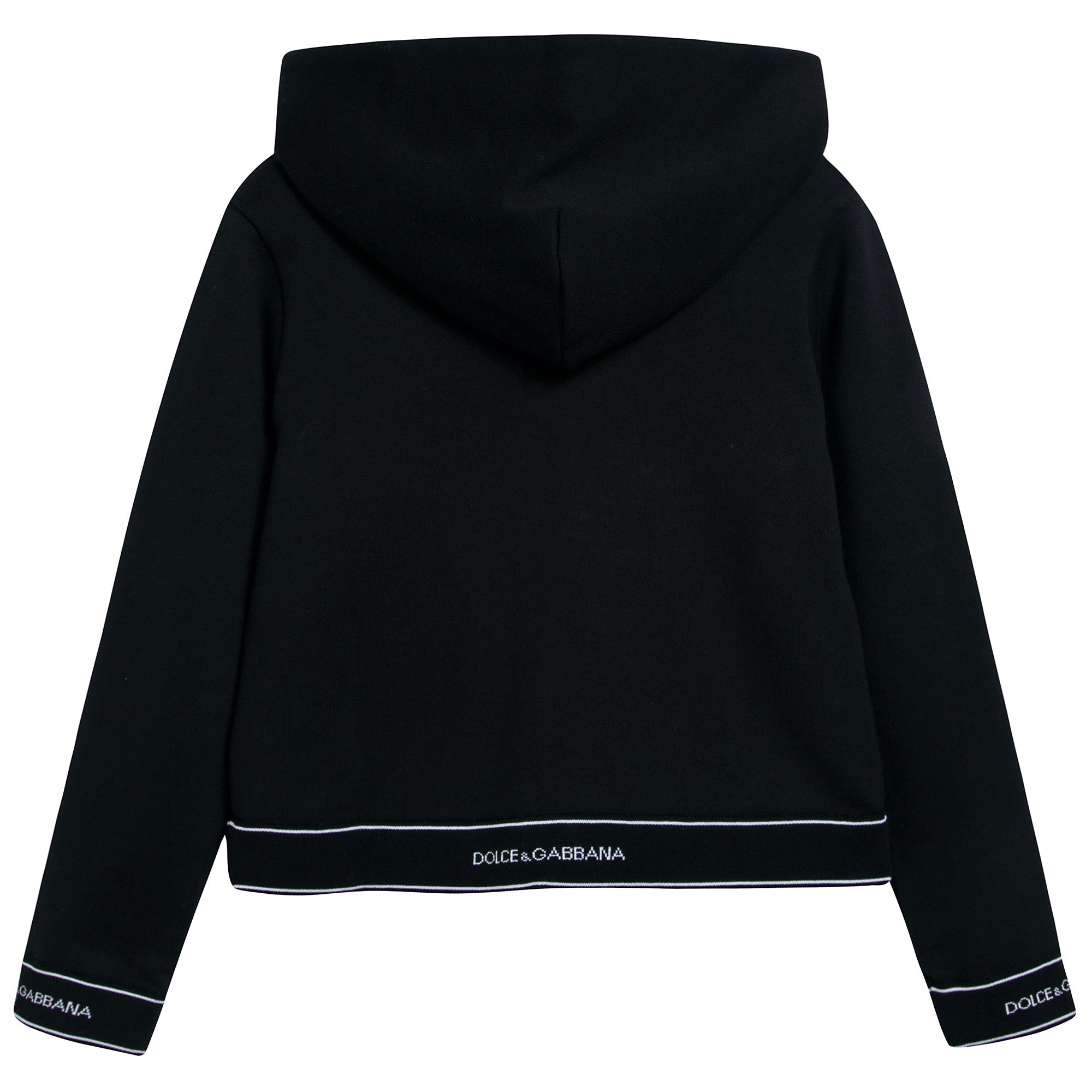 Girls Black Logo Cotton Zip-up Top