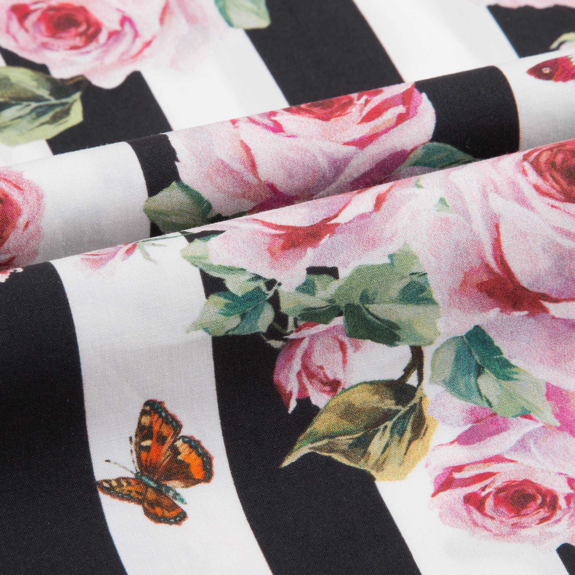 Girls  Pink  &   Black  Striped   Rose  Cotton  Dress