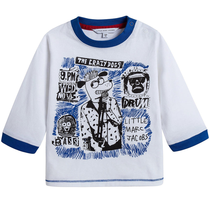 Baby Boys White Crazy Dog Printed Cotton T-Shirt - CÉMAROSE | Children's Fashion Store - 1