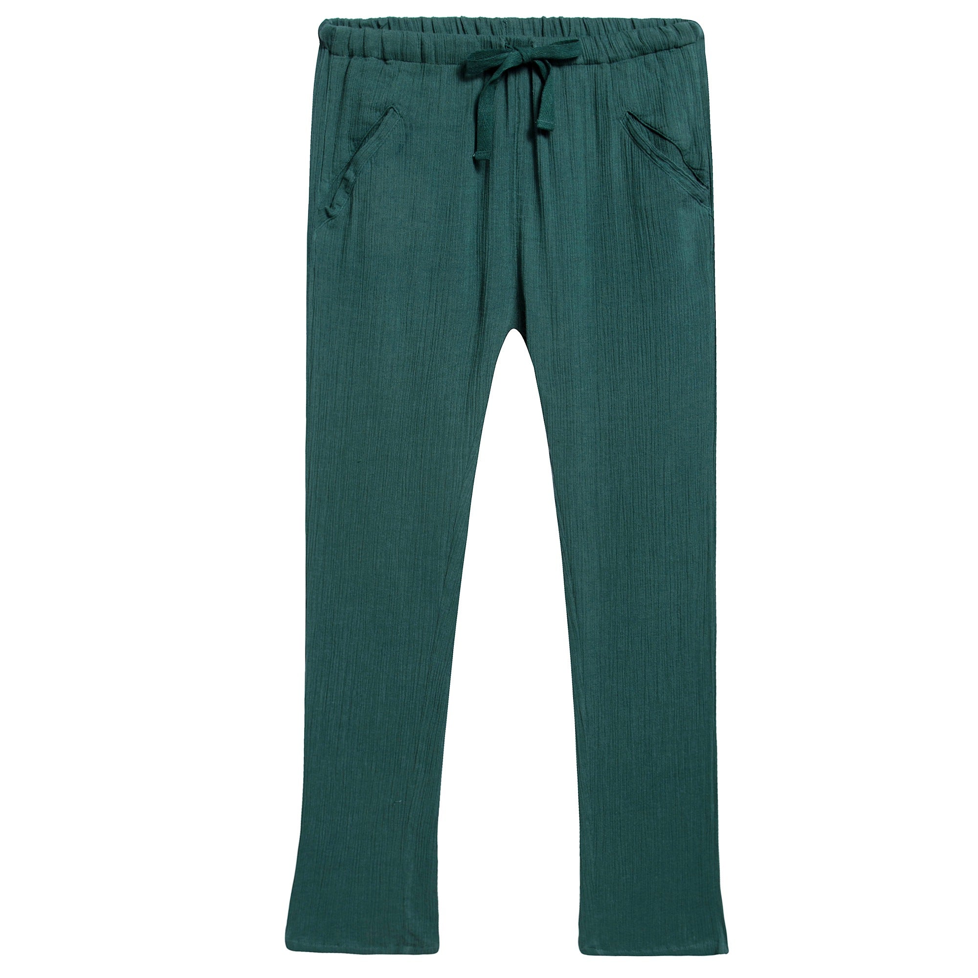 Girls & Boys Dark Green Cotton Woven Trousers