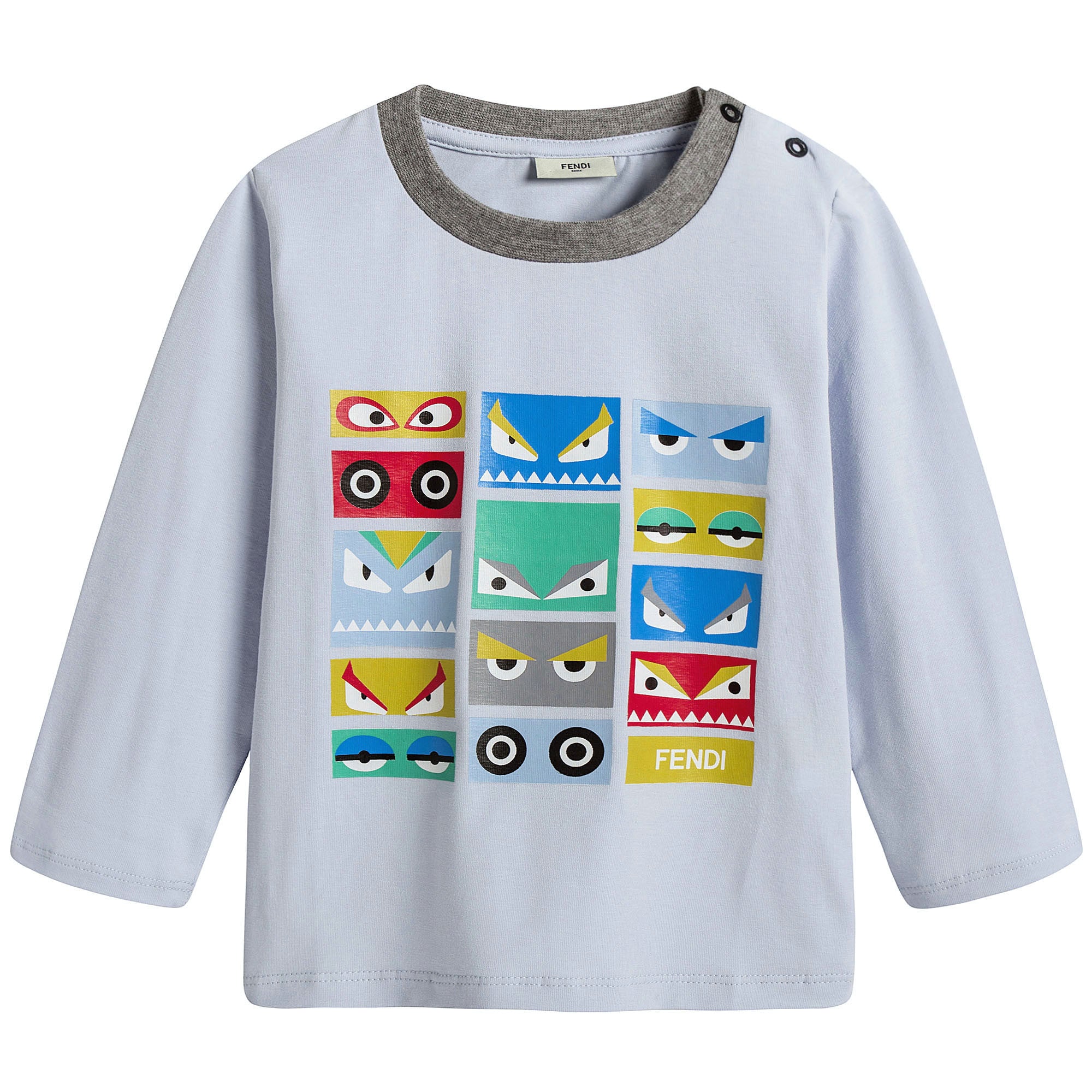 Baby Boys Light Blue T-Shirt With Multicolor Monster Print - CÉMAROSE | Children's Fashion Store - 1