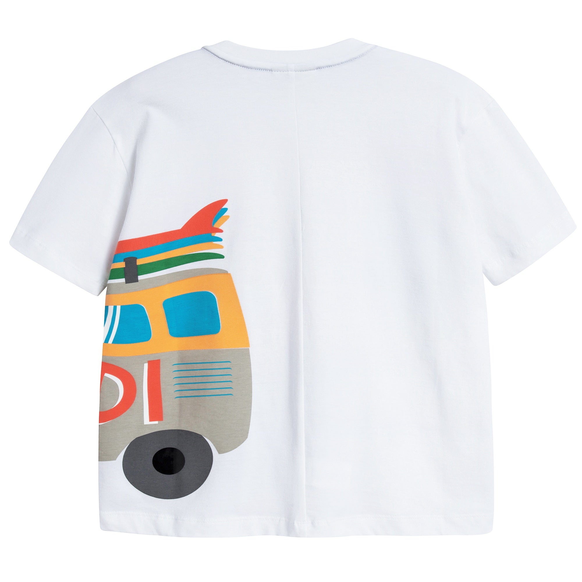 Boys White "Bus" Printed Cotton T-shirt
