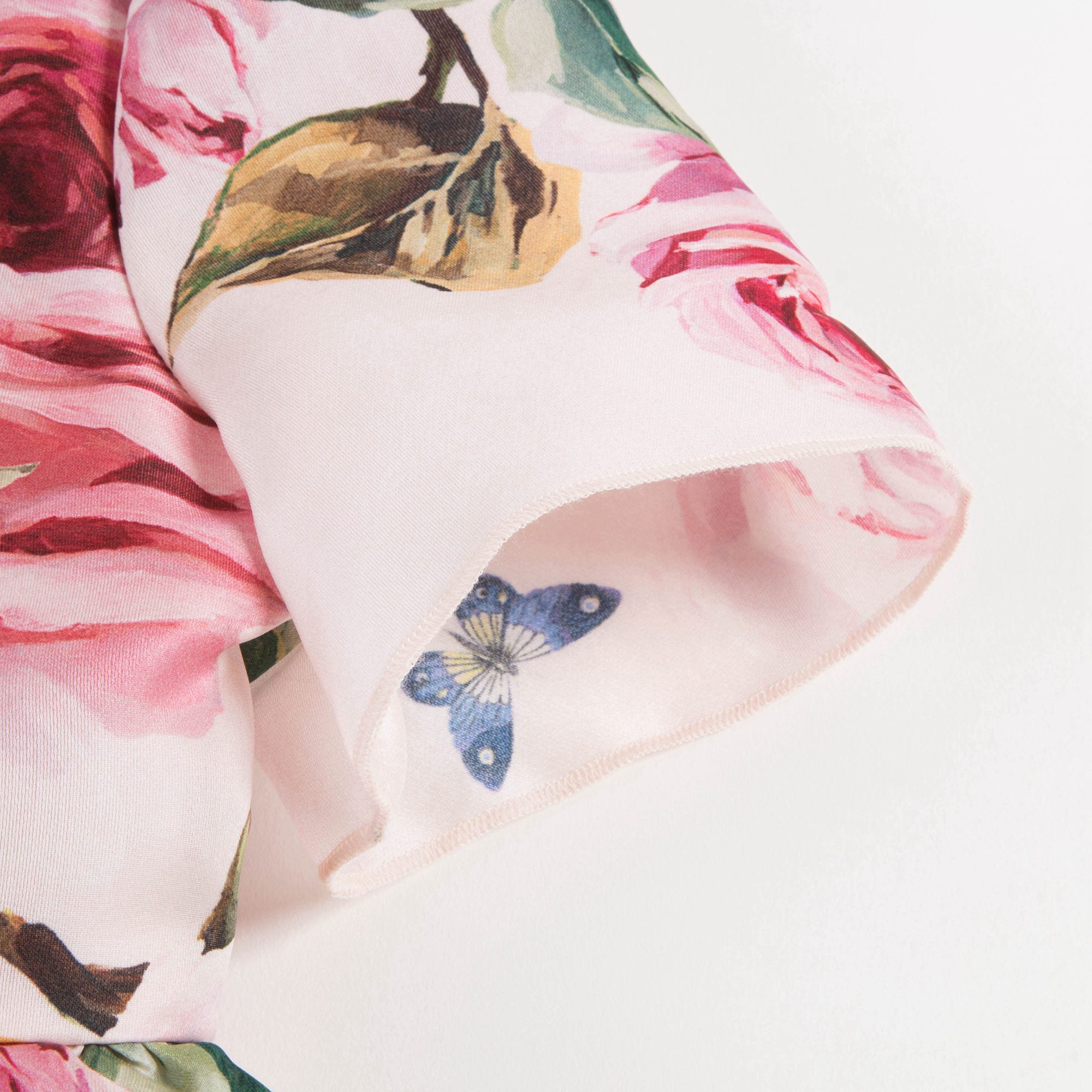 Girls Beige Rose & Farfalle Silk Dress
