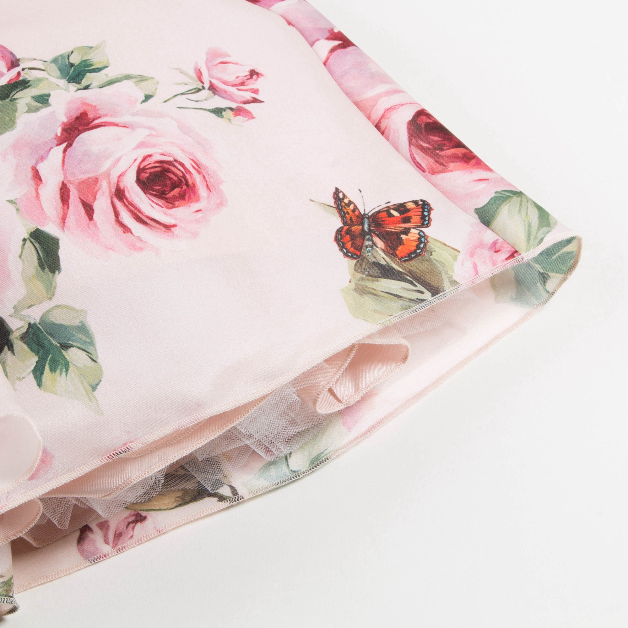 Girls Beige Rose & Farfalle Silk Dress