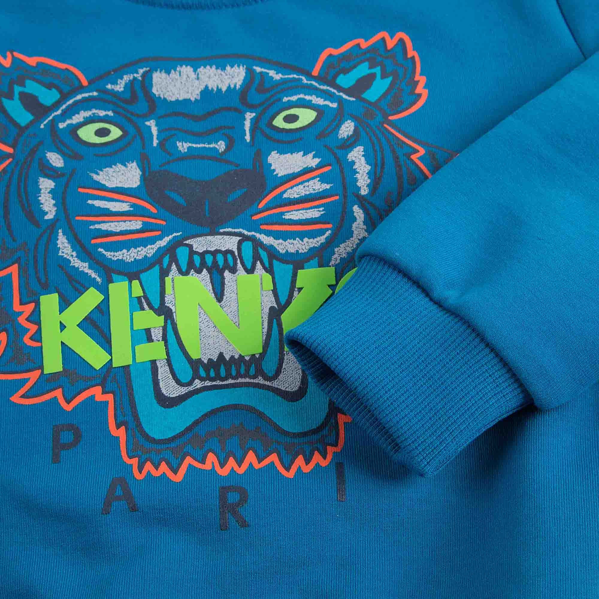 Boys Middle Blue Embroidered Tiger Head Cotton Sweatshirt - CÉMAROSE | Children's Fashion Store - 4