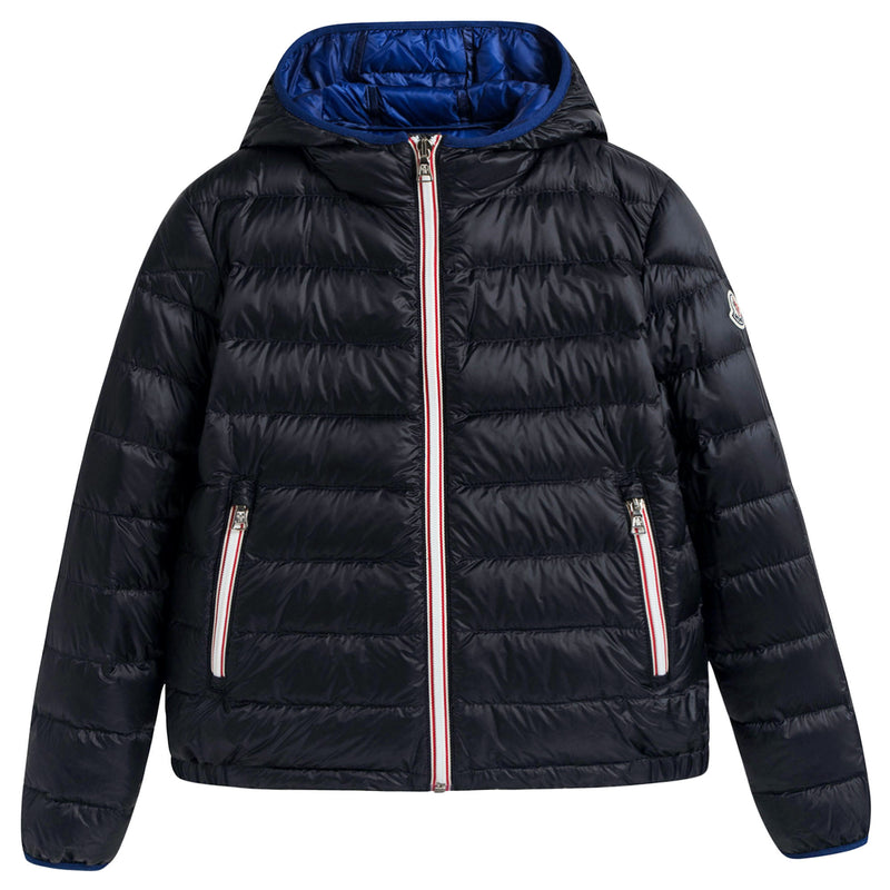Boys Navy Blue Down Padded Hooded 'Athenes' Jacket With Hidden Pocket