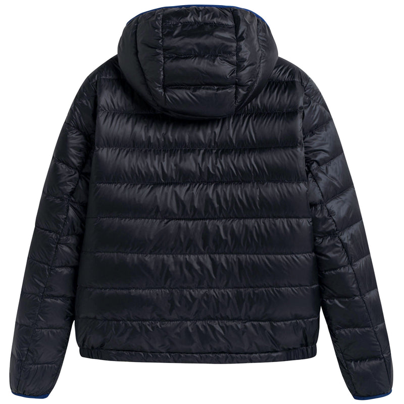 Boys Navy Blue Down Padded Hooded 'Athenes' Jacket With Hidden Pocket