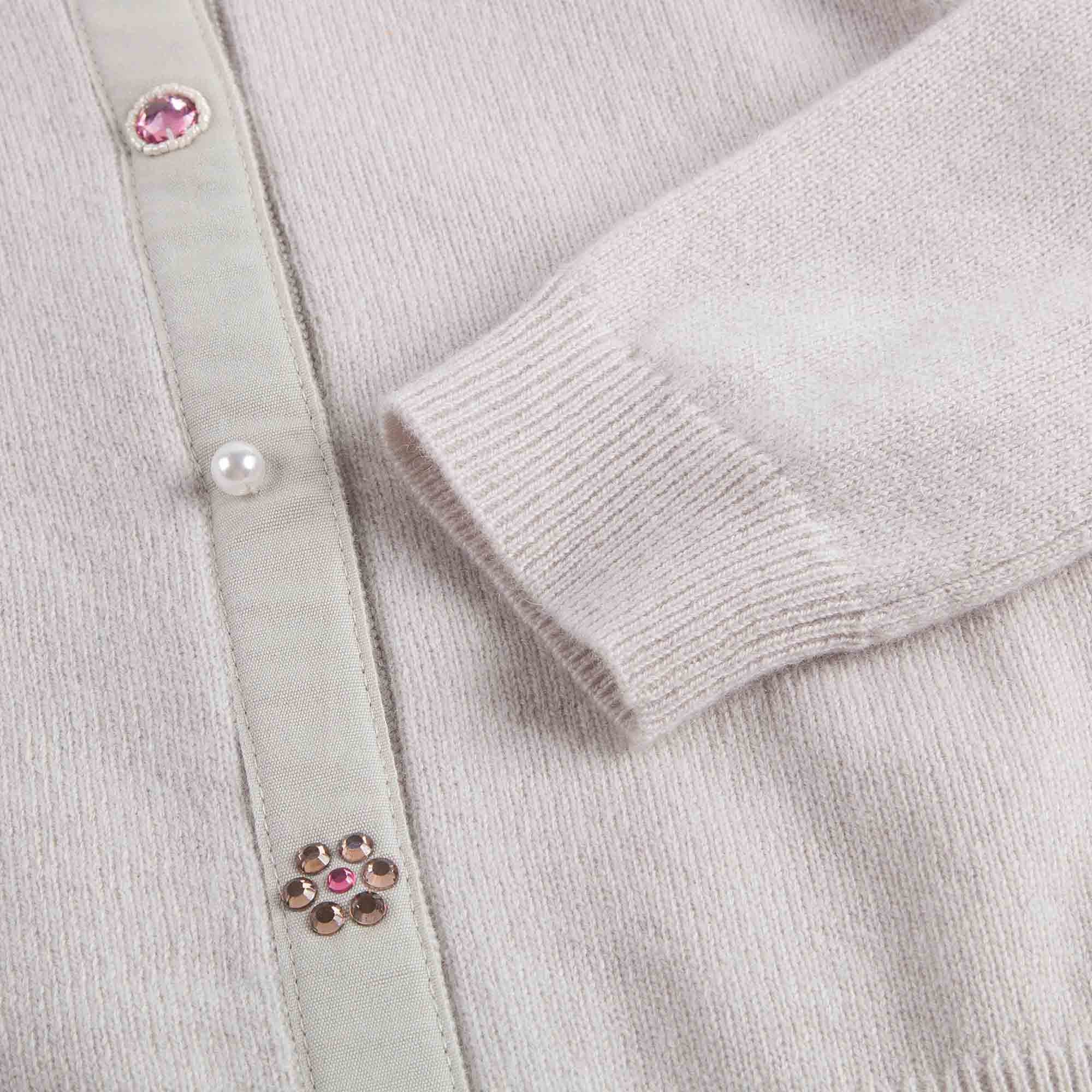 Girls Light Grey With Flowers Buttons Cashmere Sweater - CÉMAROSE | Children's Fashion Store - 4