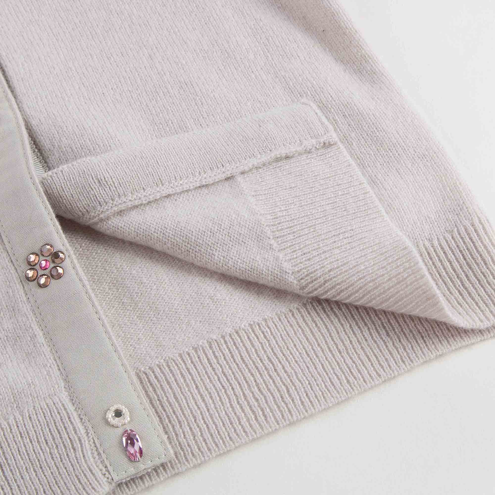 Girls Light Grey With Flowers Buttons Cashmere Sweater - CÉMAROSE | Children's Fashion Store - 5