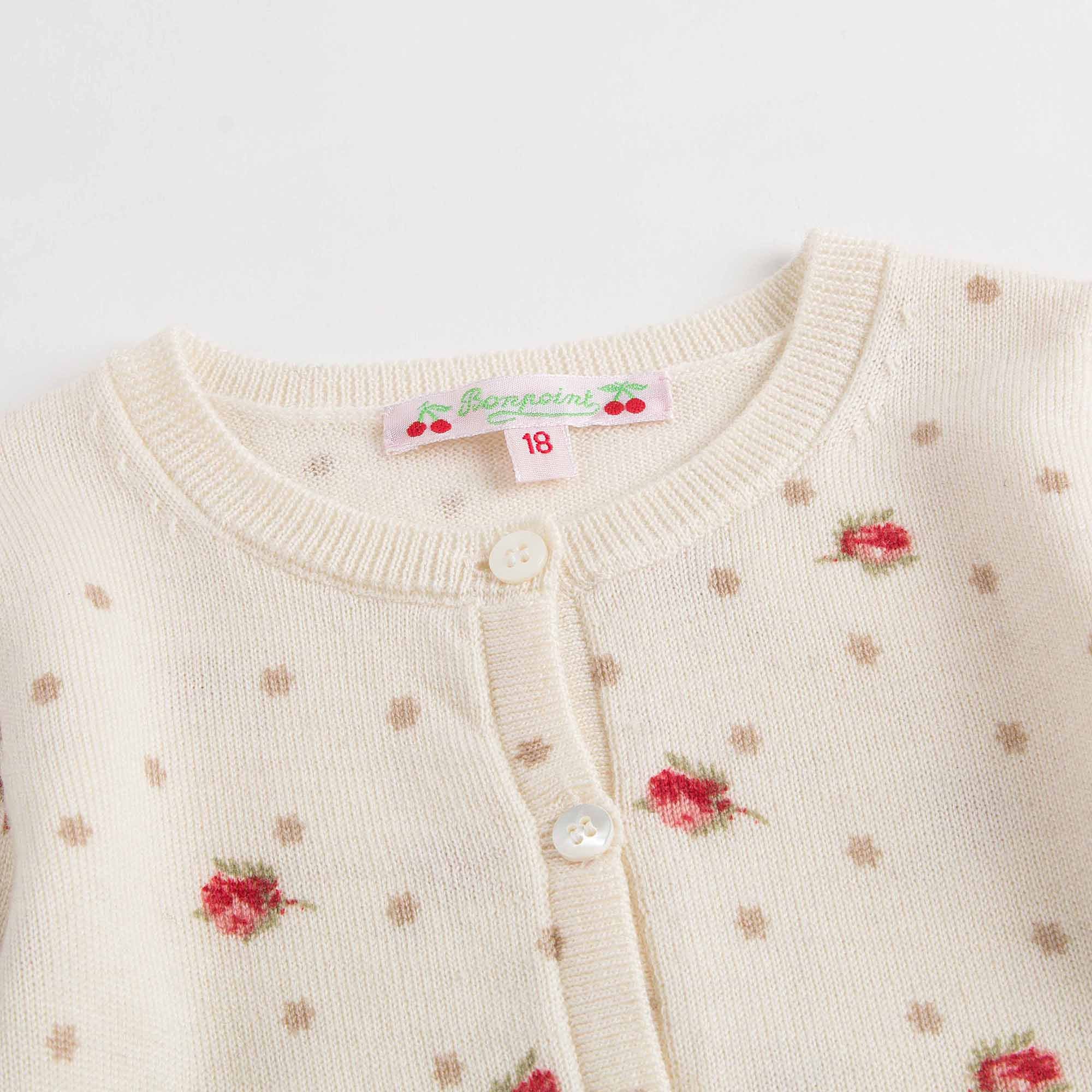 Baby Girls Lvory With Red Flowers Wool Cardigan - CÉMAROSE | Children's Fashion Store - 3
