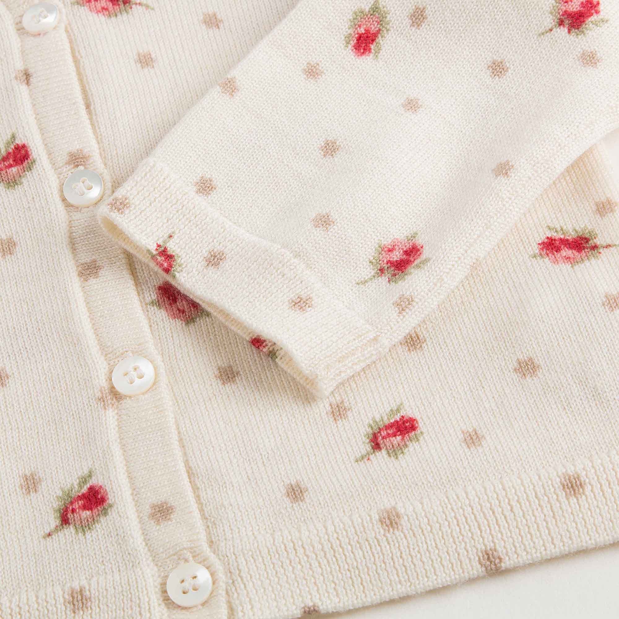 Baby Girls Lvory With Red Flowers Wool Cardigan - CÉMAROSE | Children's Fashion Store - 4